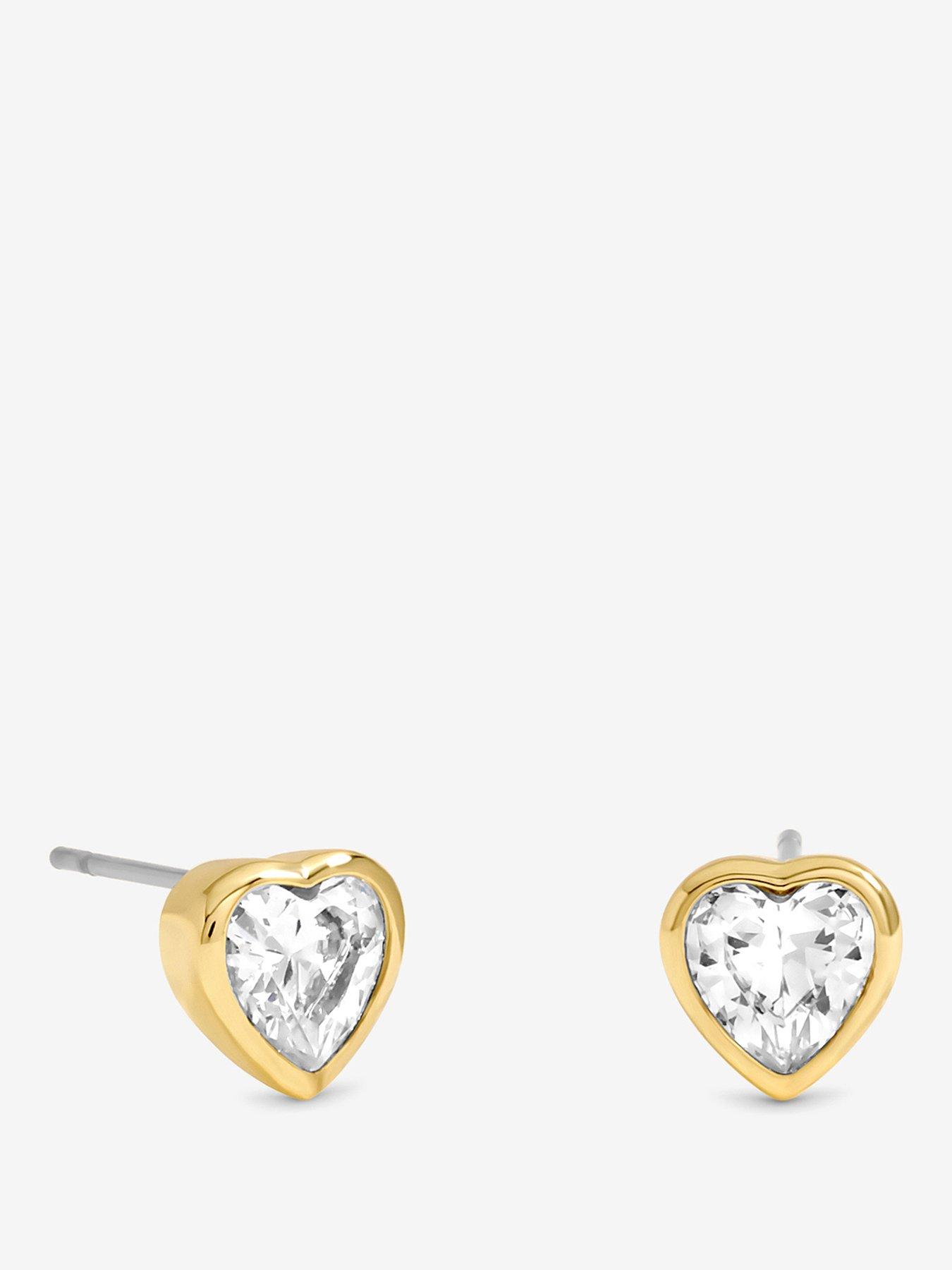 undefined 14K Gold Plated and Crystal Besel Heart Stud Earrings