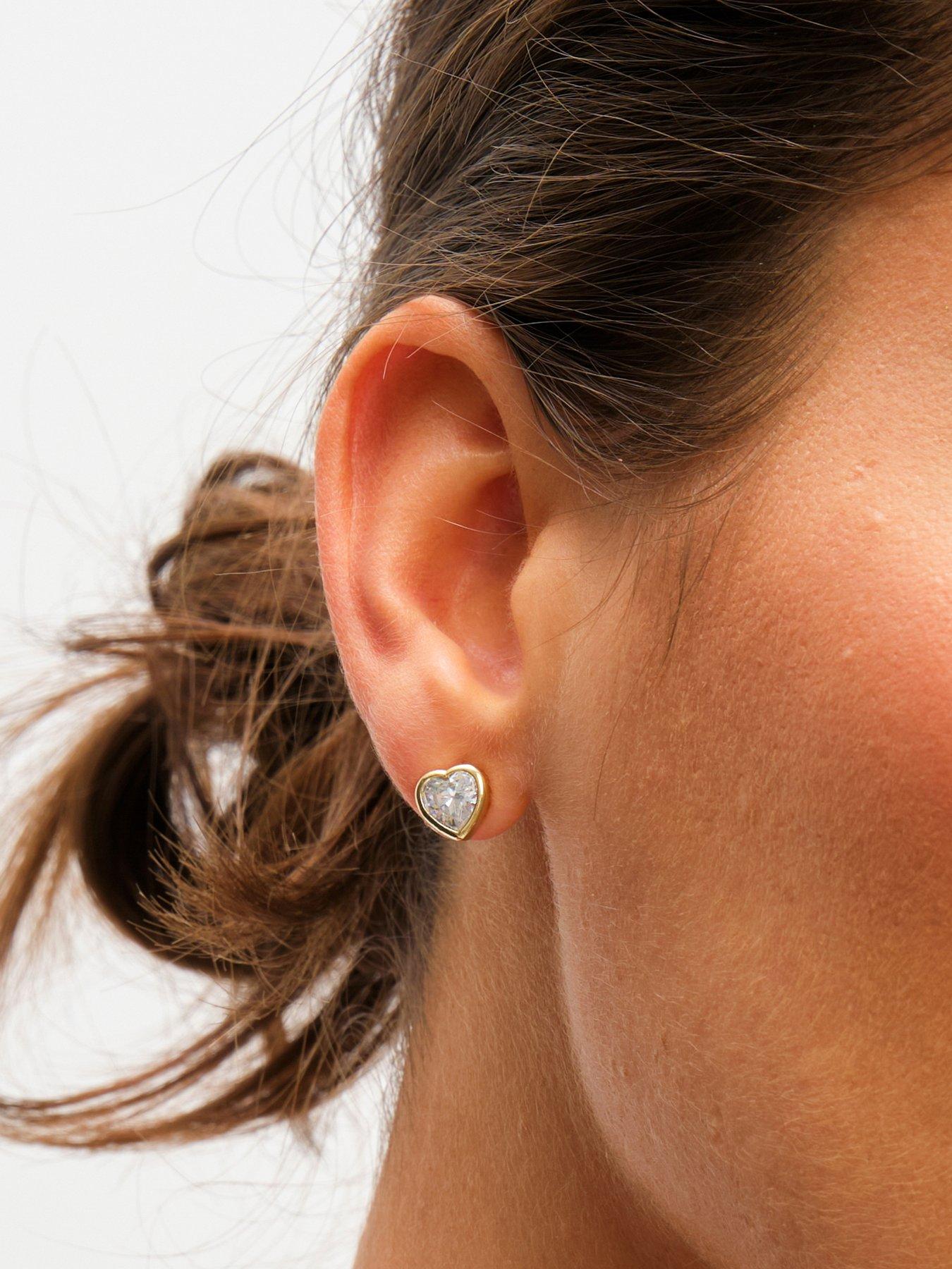 Image 2 of 2 of Inicio 14K Gold Plated and Crystal Besel Heart Stud Earrings