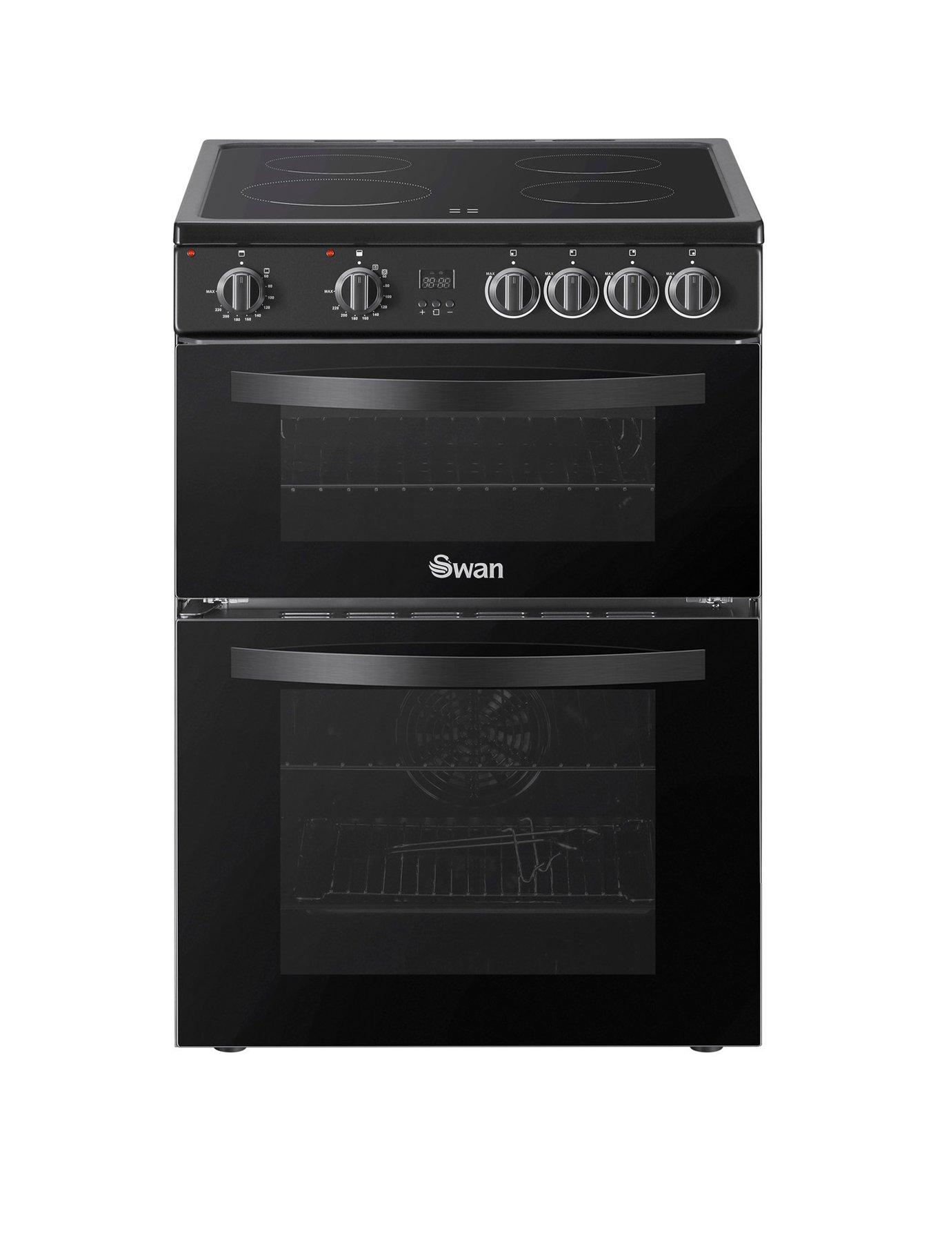 Image 1 of 6 of Swan SX16720B 60cm Electric Twin Oven Ceramic Hob Cooker - Black