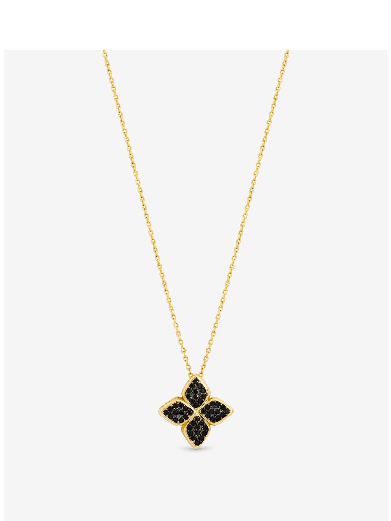 Image 1 of 2 of Jon Richard 14K Gold Plated and Jet Druzy Stone Clover Pendant