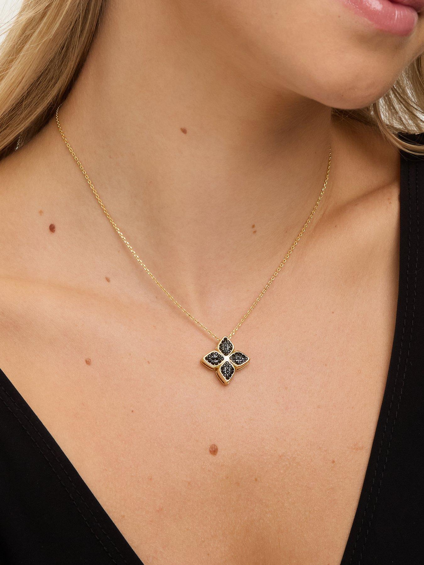 Image 2 of 2 of Jon Richard 14K Gold Plated and Jet Druzy Stone Clover Pendant