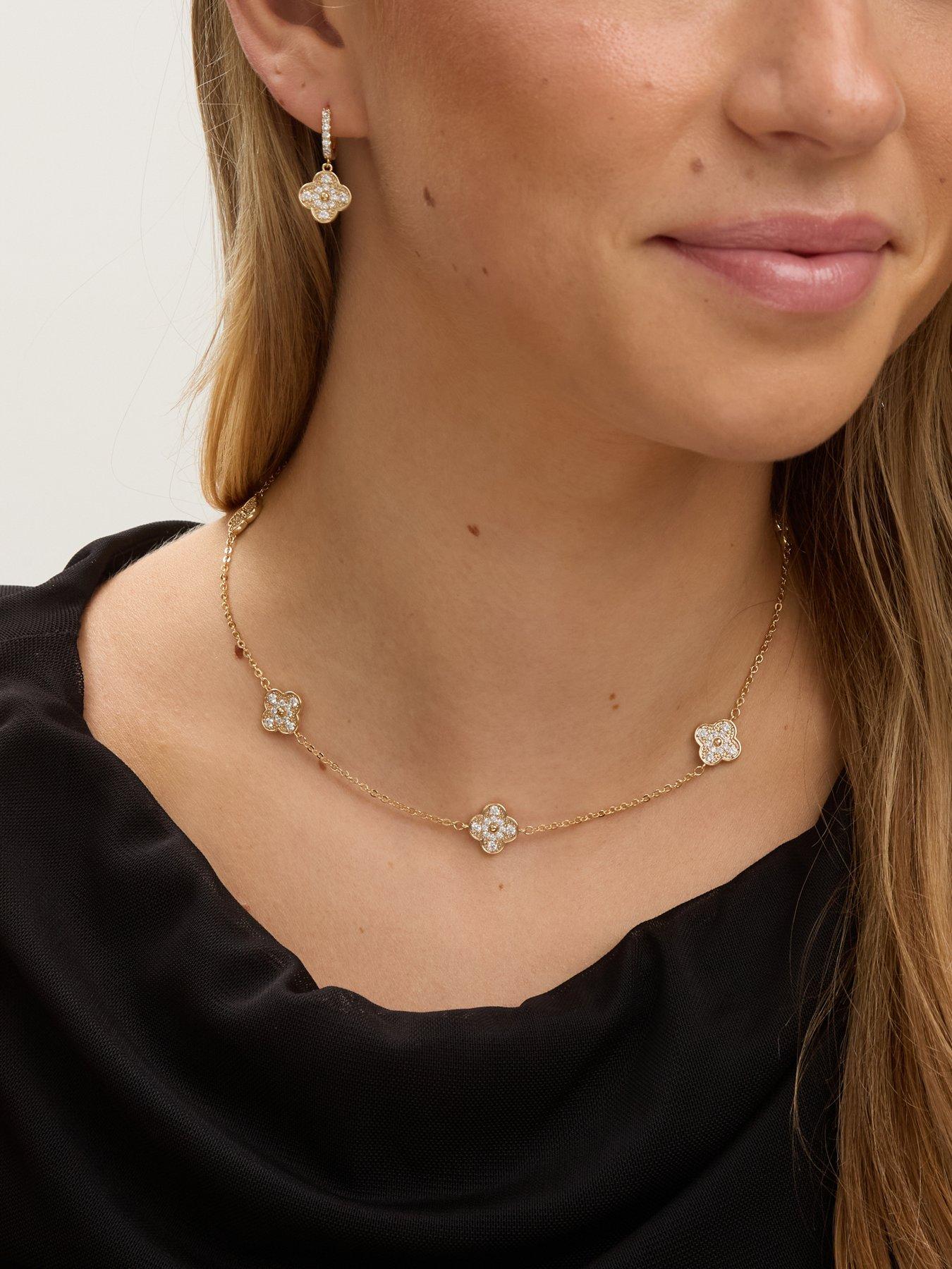 Image 2 of 4 of Jon Richard Gold Plated Pave Clover Necklace