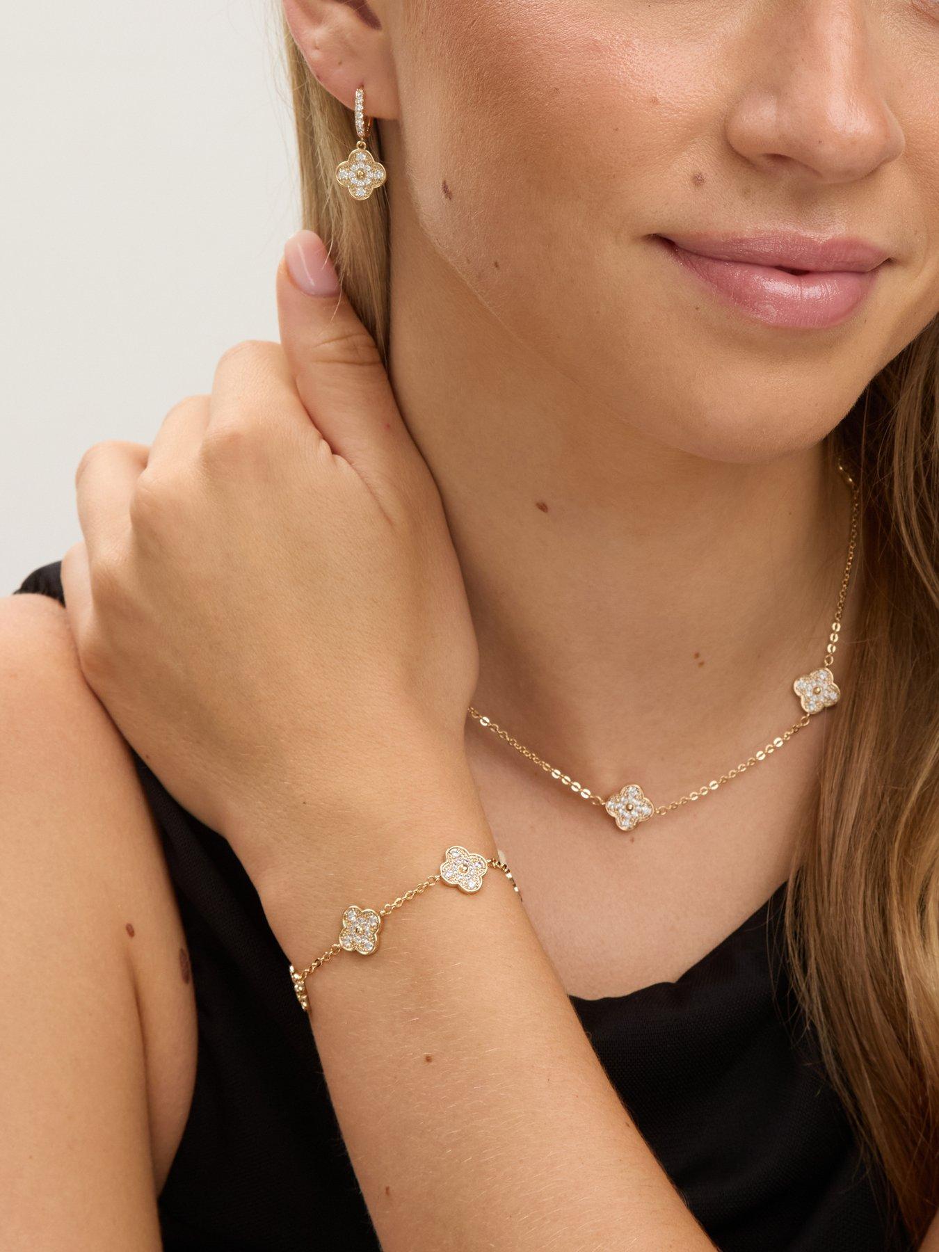  image of jon-richard-gold-plated-pave-clover-necklace