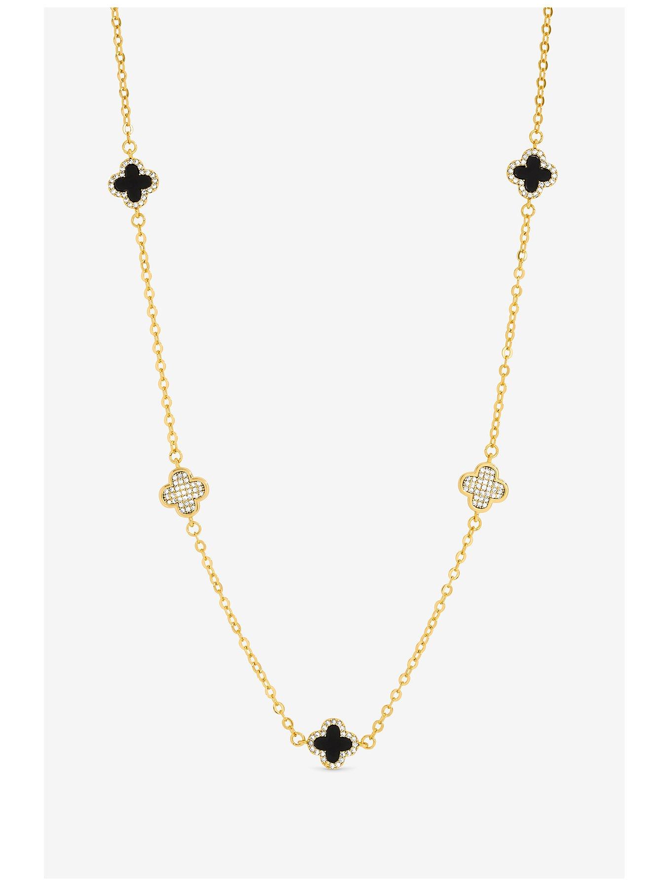 Jon Richard Gold Plated Pave and Jet Clover Necklace