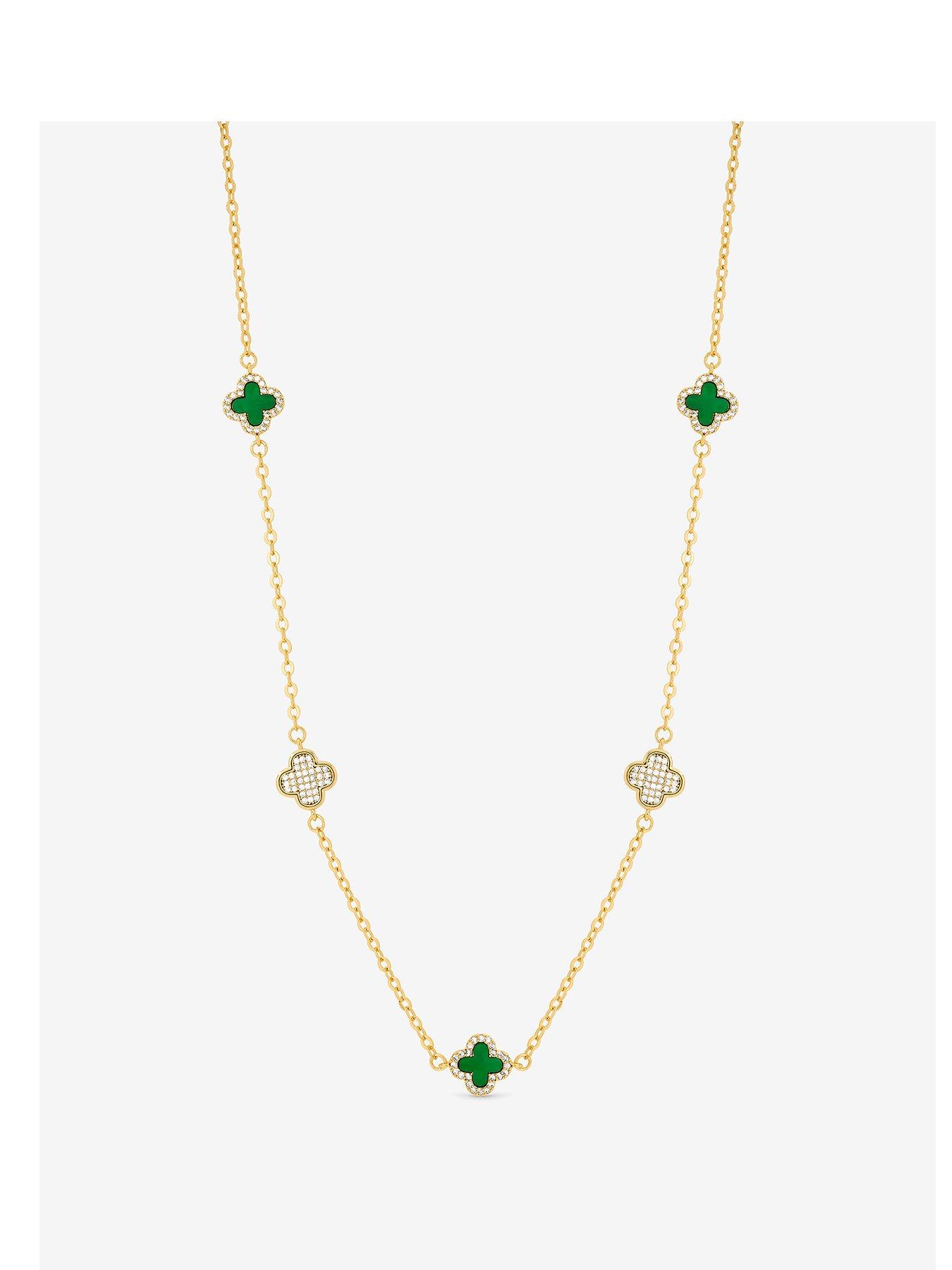 undefined Jon Richard Gold Plated Pave and Malachite Clover Necklace