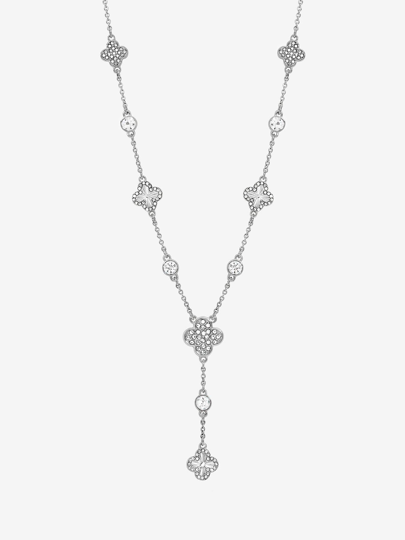 undefined Silver Pave Clover Y Drop Necklace - Silver