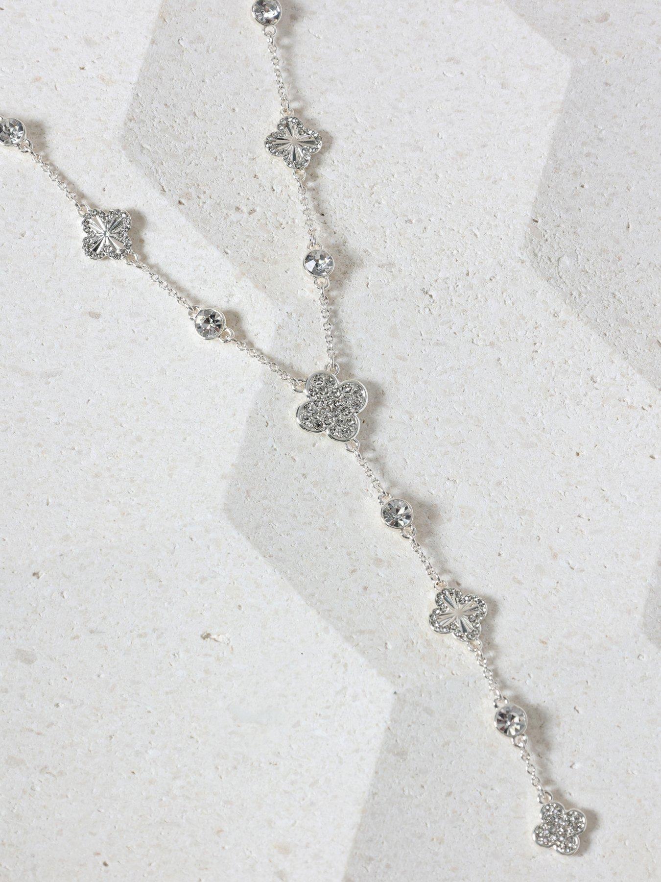 Image 3 of 4 of Mood Silver Pave Clover Y Drop Necklace - Silver&nbsp;