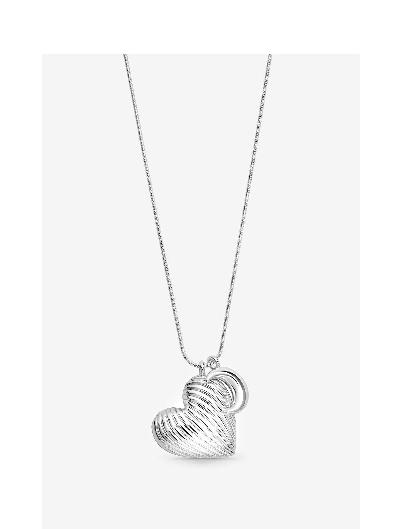 undefined Silver Ridged Heart  &  Moon Pendant - Silver