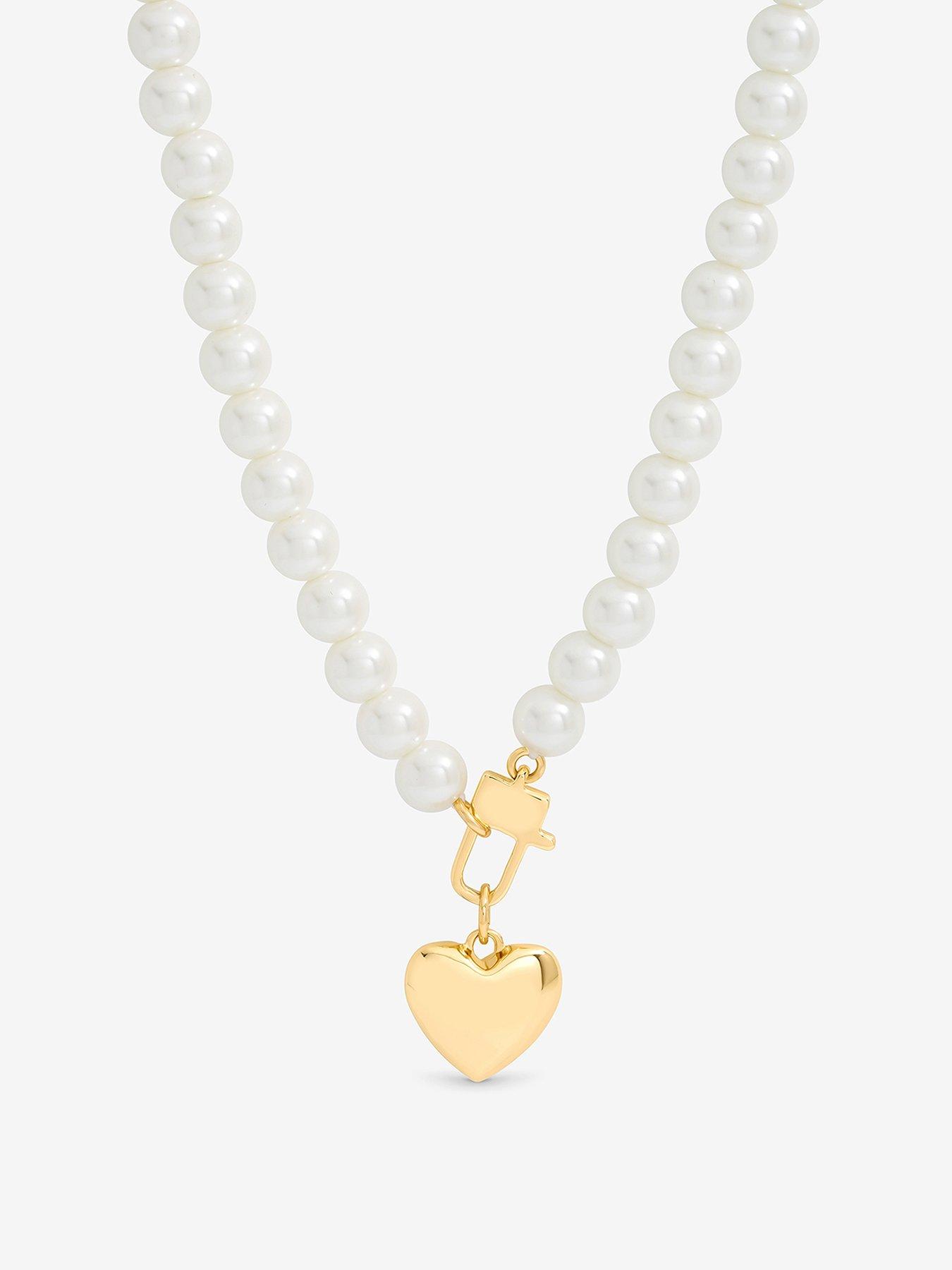  image of mood-cream-pearl-amp-gold-polished-padlock-short-necklace