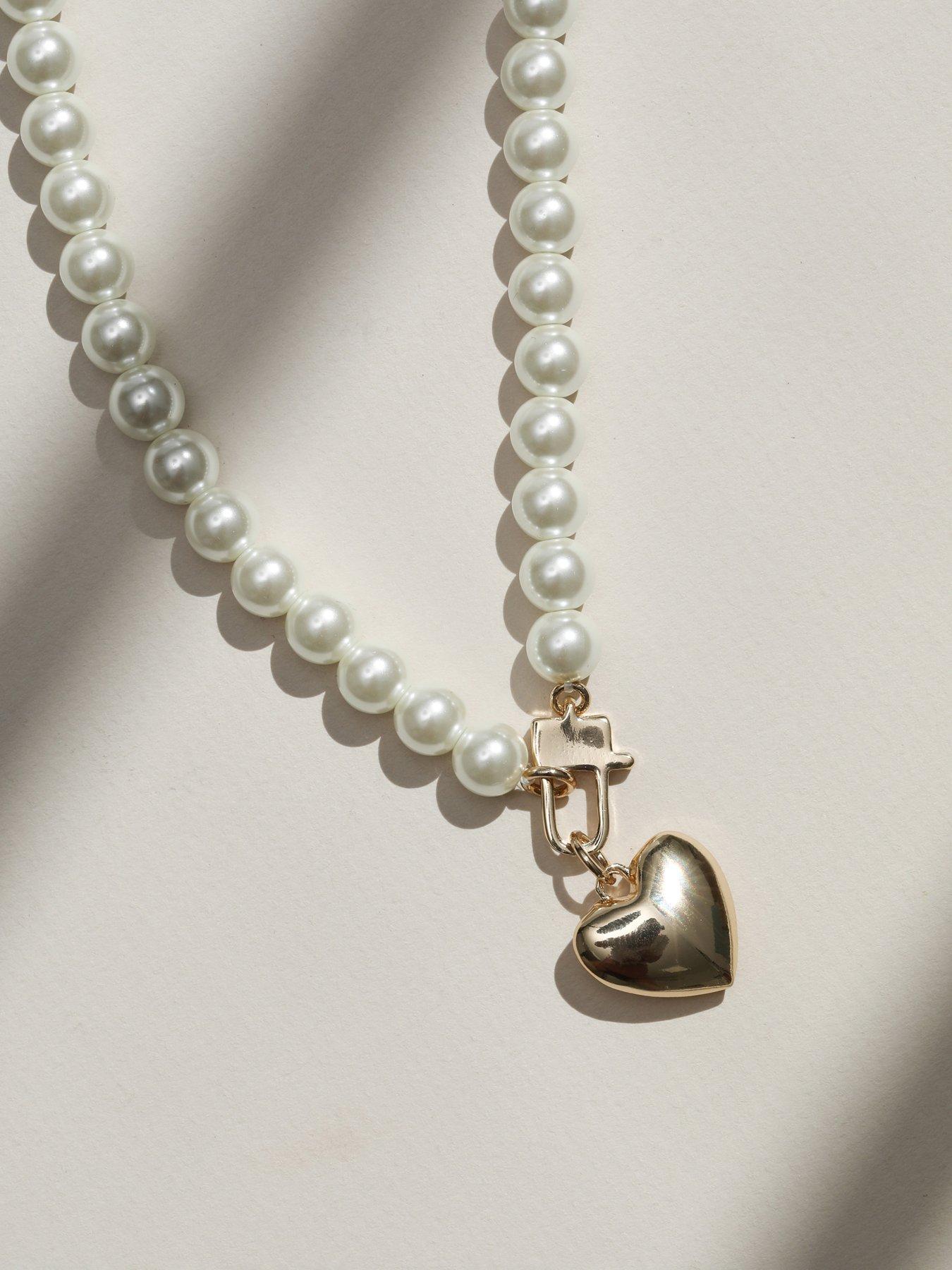  image of mood-cream-pearl-amp-gold-polished-padlock-short-necklace