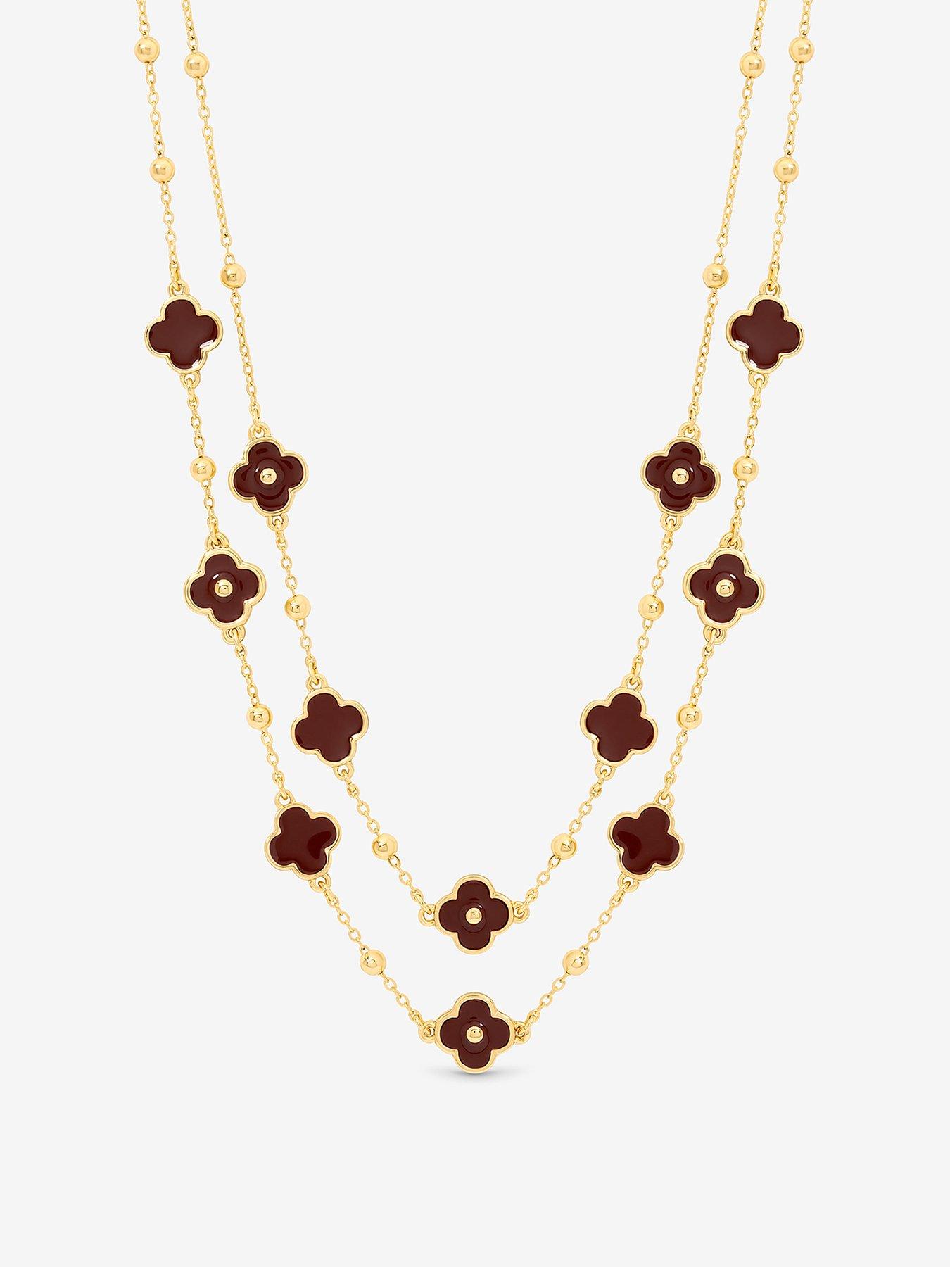 undefined MOOD GOLD POLISHED & BURGUNDY CLOVER DOUBLE ROW NECKLACE