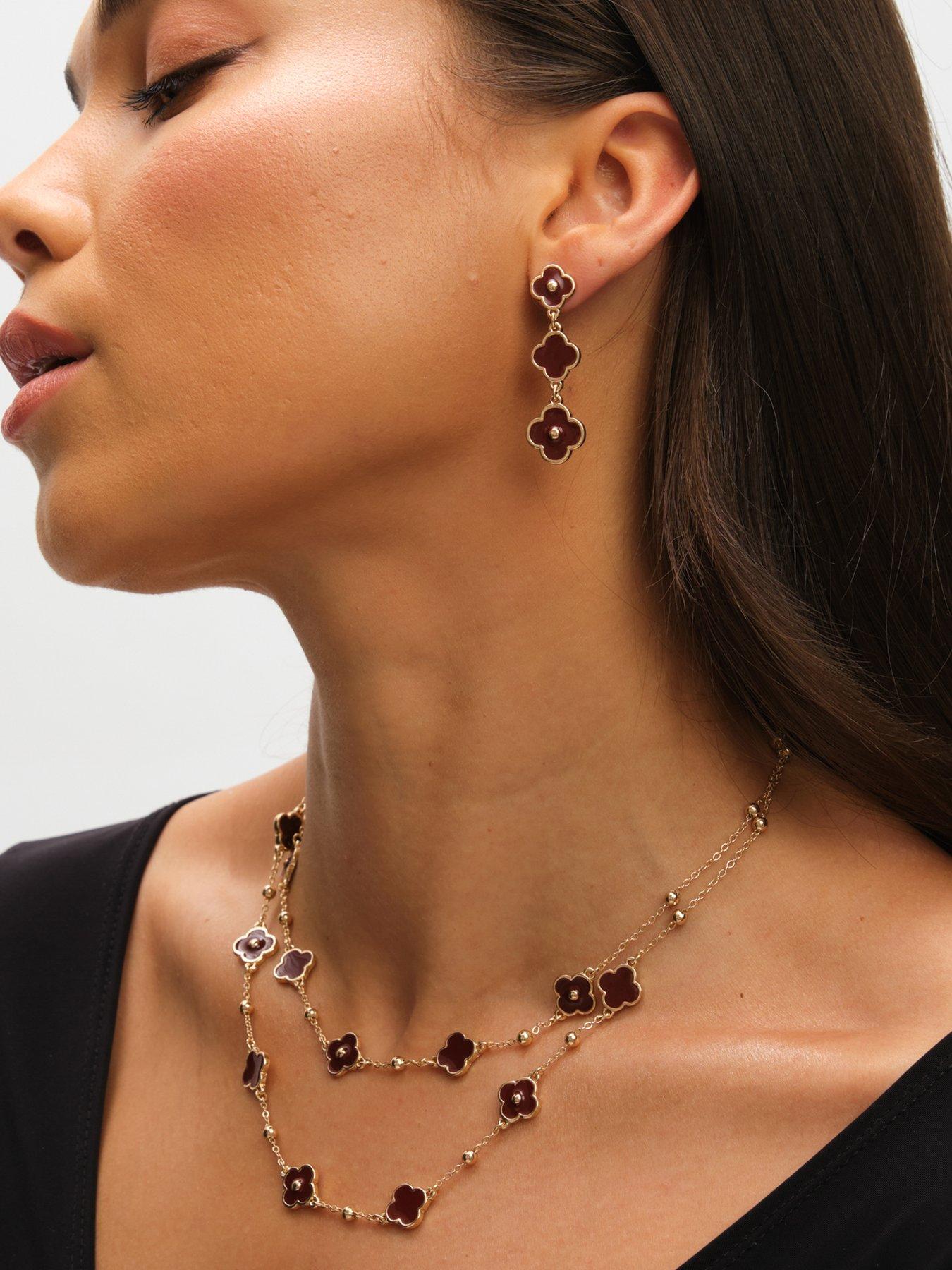 Image 2 of 3 of Mood GOLD POLISHED & BURGUNDY CLOVER DOUBLE ROW NECKLACE