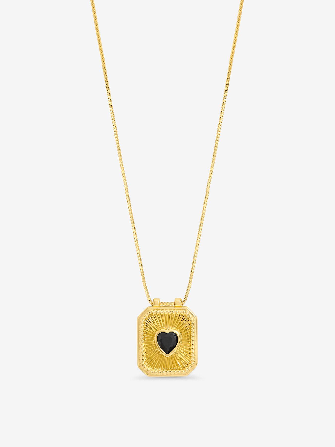 Inicio 14K Gold Plated Jet and Heart Charm Necklace