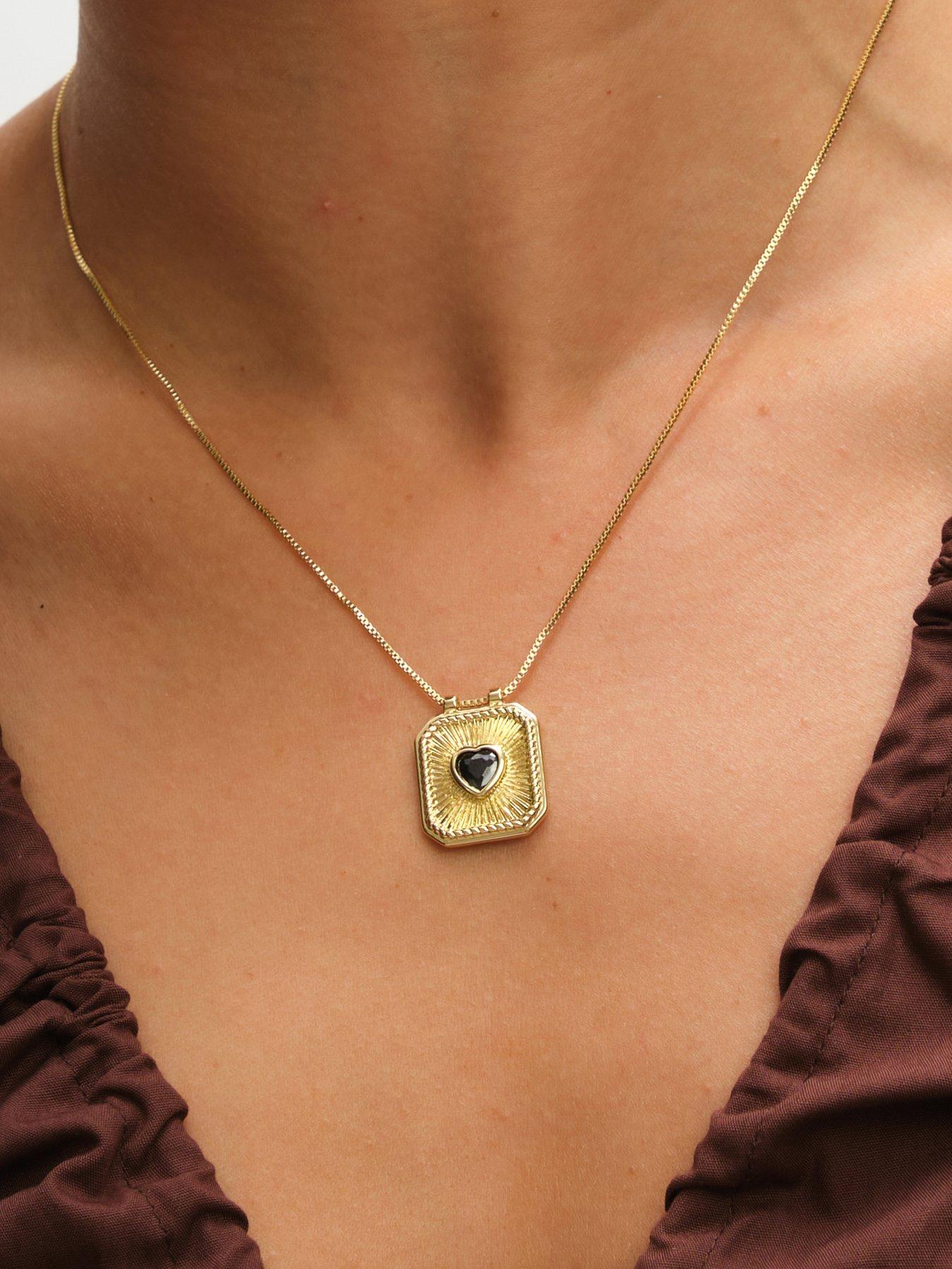 Image 2 of 3 of Inicio 14K Gold Plated Jet and Heart Charm Necklace &nbsp;