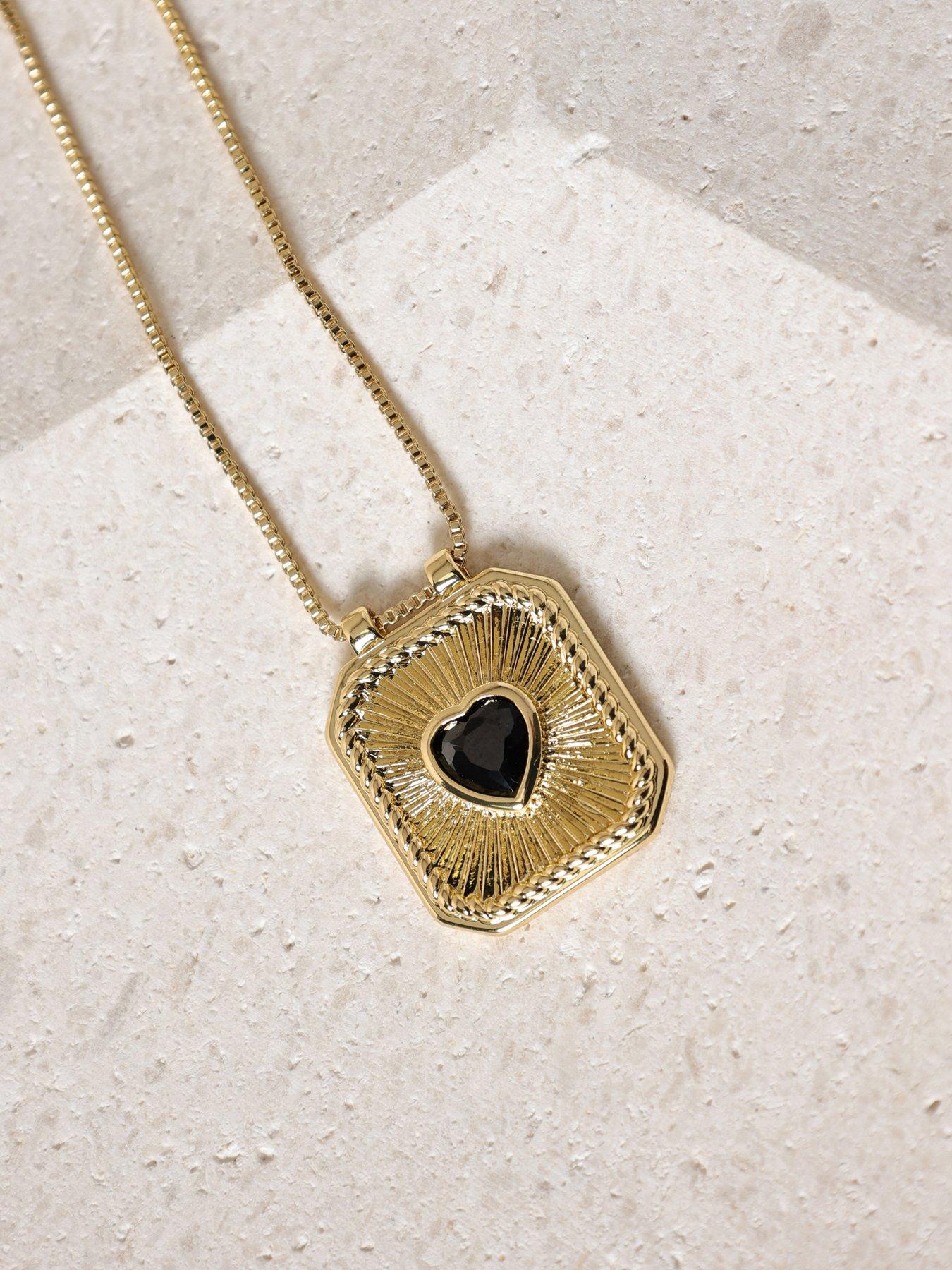 Image 3 of 3 of Inicio 14K Gold Plated Jet and Heart Charm Necklace &nbsp;