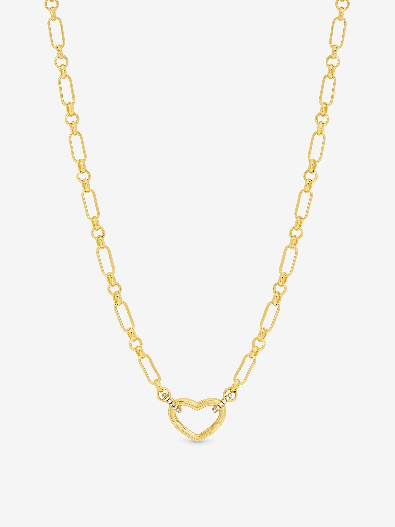 undefined 14K Gold Plated And Pave Heart Chain Necklace