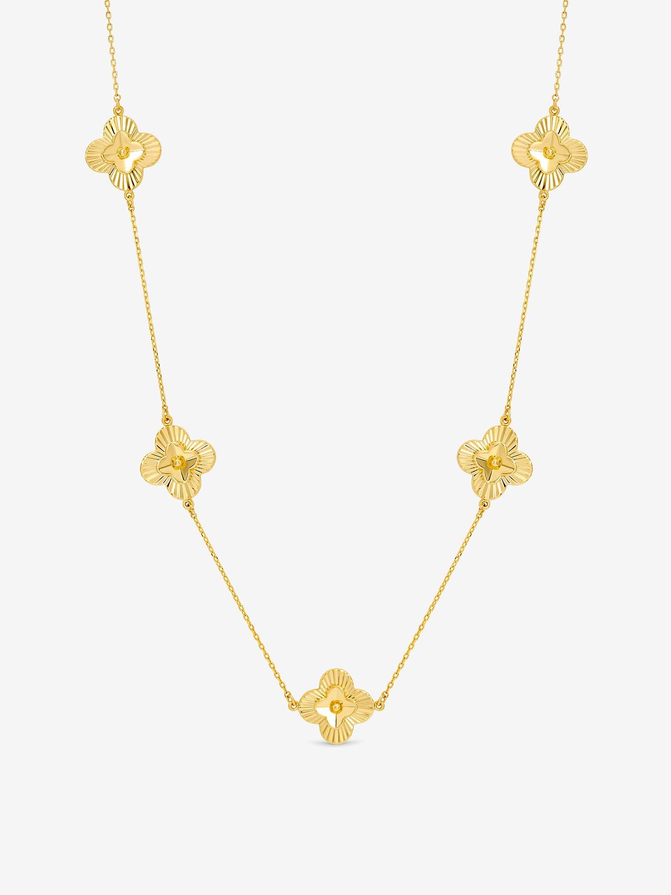 undefined 14K Gold Plated Diamond Cut Clover Station Necklace