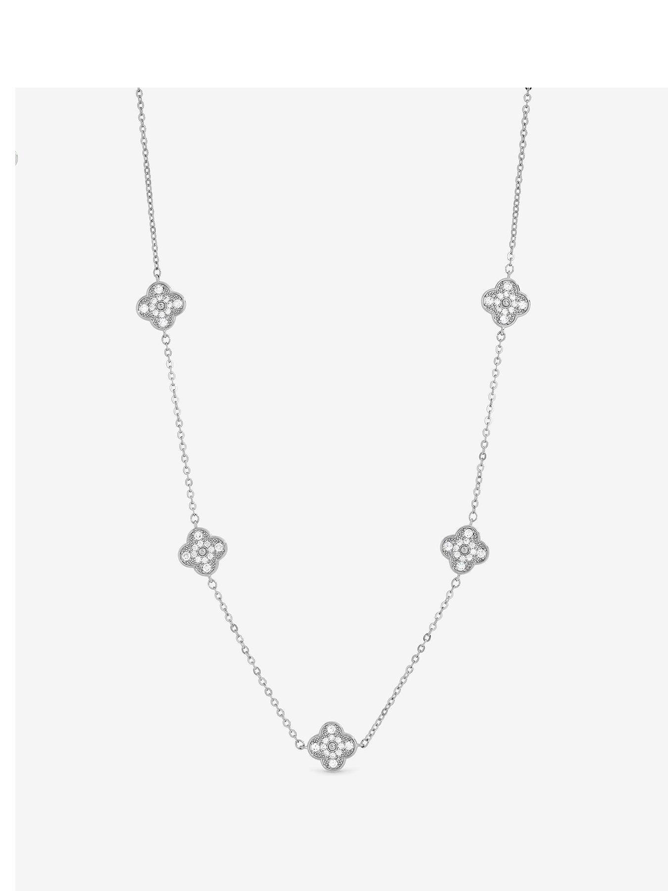 Image 1 of 4 of Jon Richard Rhodium Plated and Pave Clover Necklace