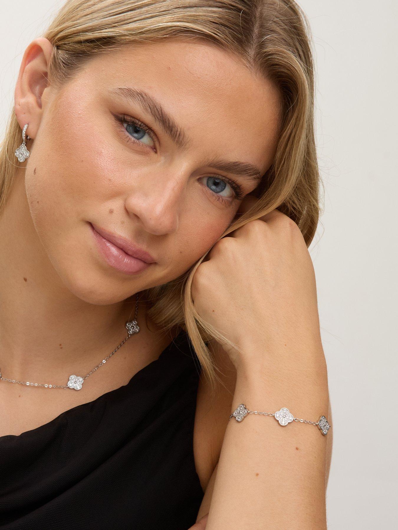 Image 2 of 4 of Jon Richard Rhodium Plated and Pave Clover Necklace