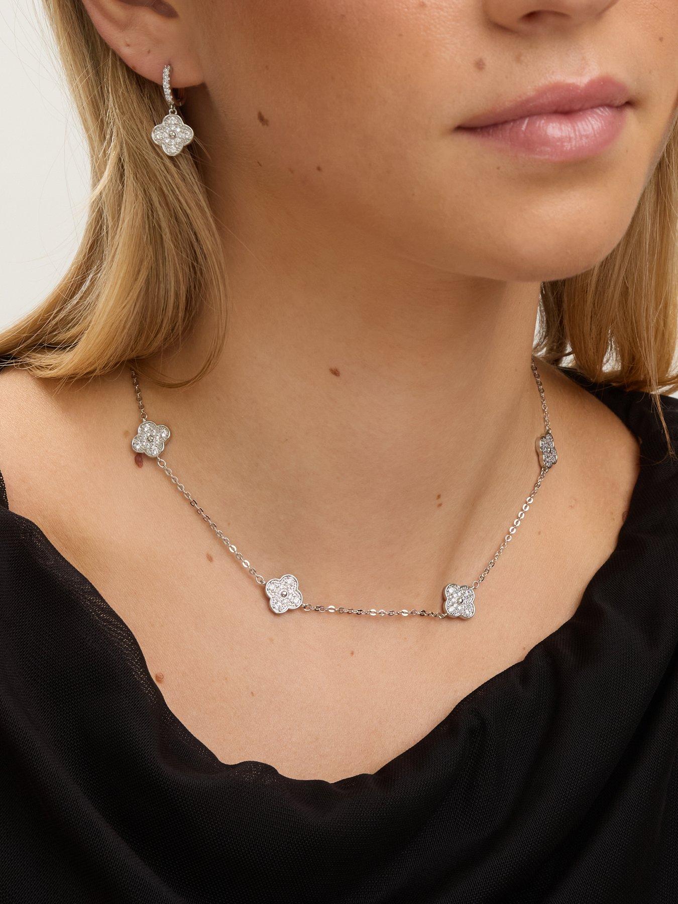 Image 4 of 4 of Jon Richard Rhodium Plated and Pave Clover Necklace