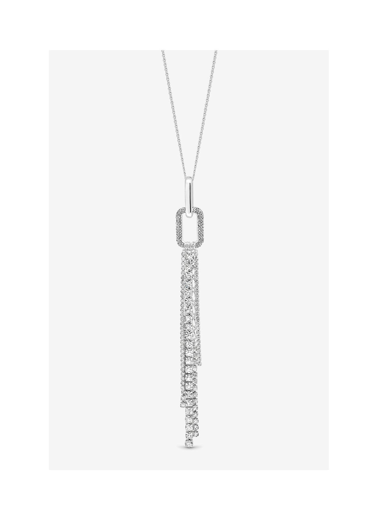 undefined MOOD SILVER CRYSTAL LINK TASSEL NECKLACE