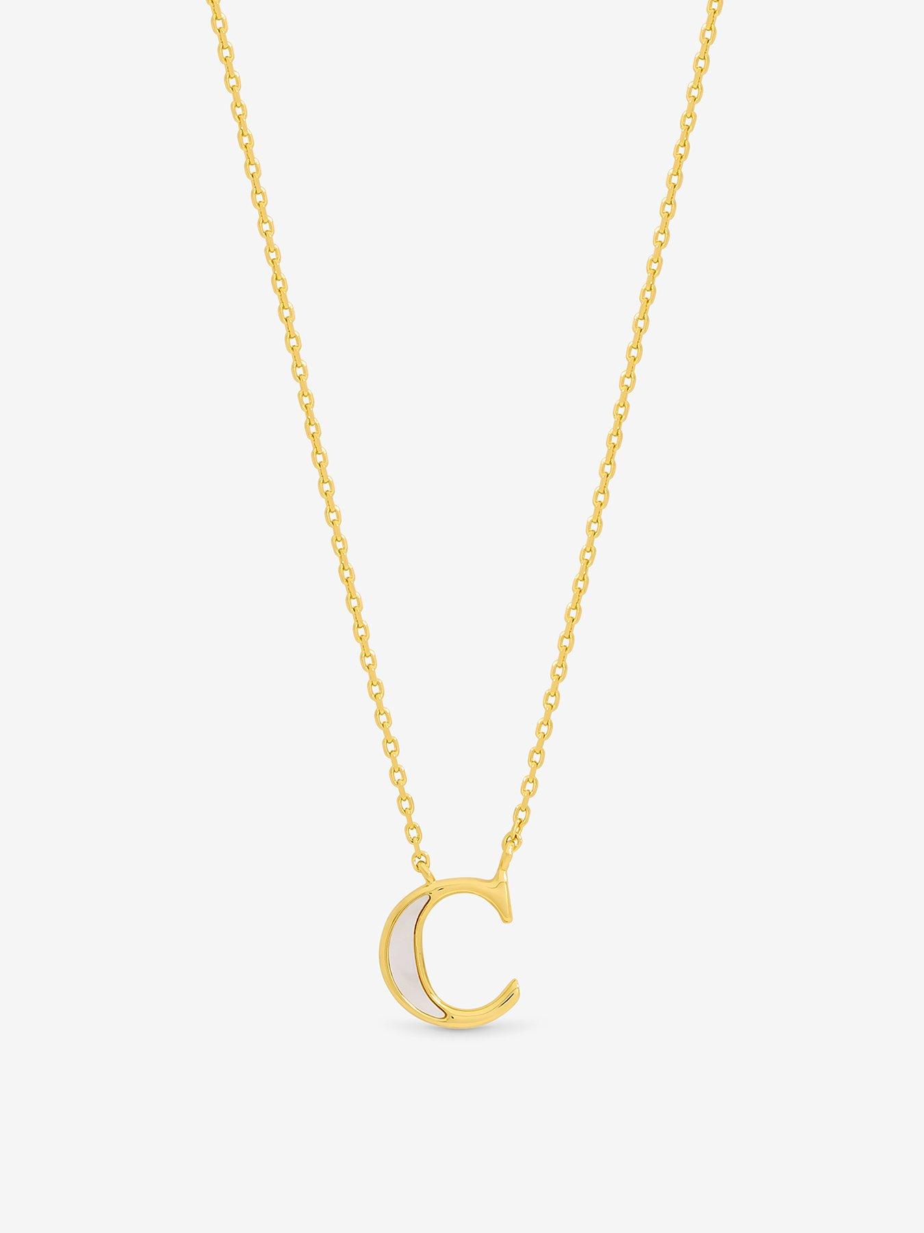 Inicio 14K Gold Plated and Mother of Pearl Initial Pendant - C