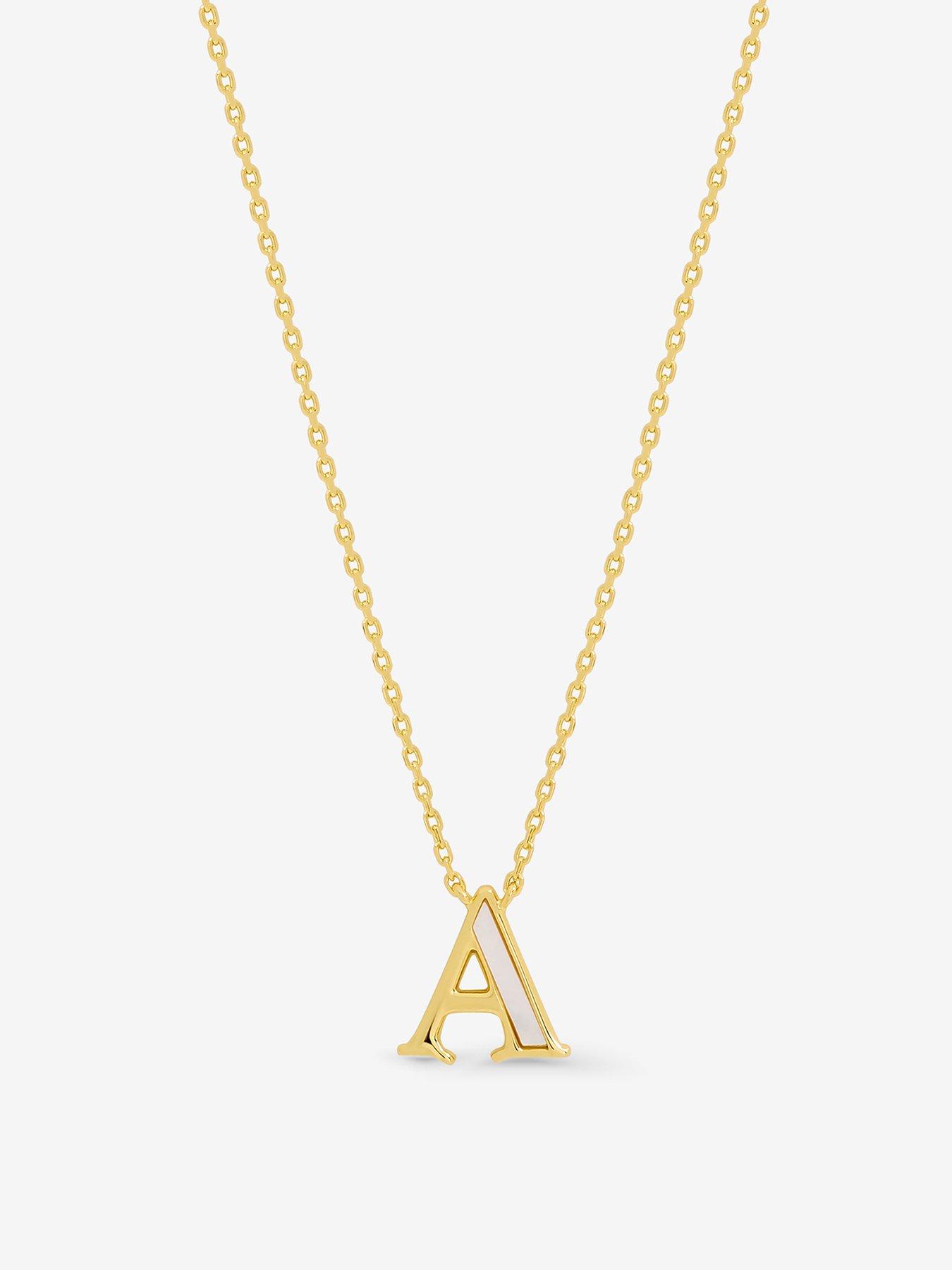 undefined 14K Gold Plated and Mother of Pearl Initial Pendant - A