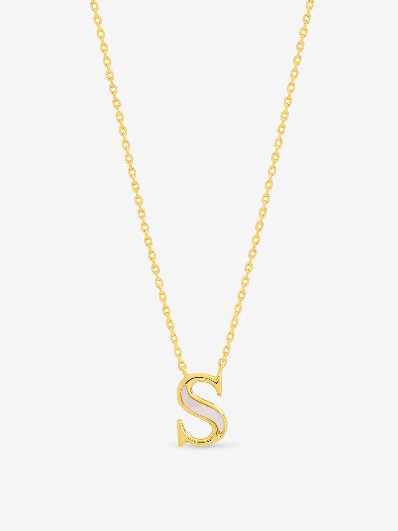 undefined 14K Gold Plated and Mother of Pearl Initial Pendant - S