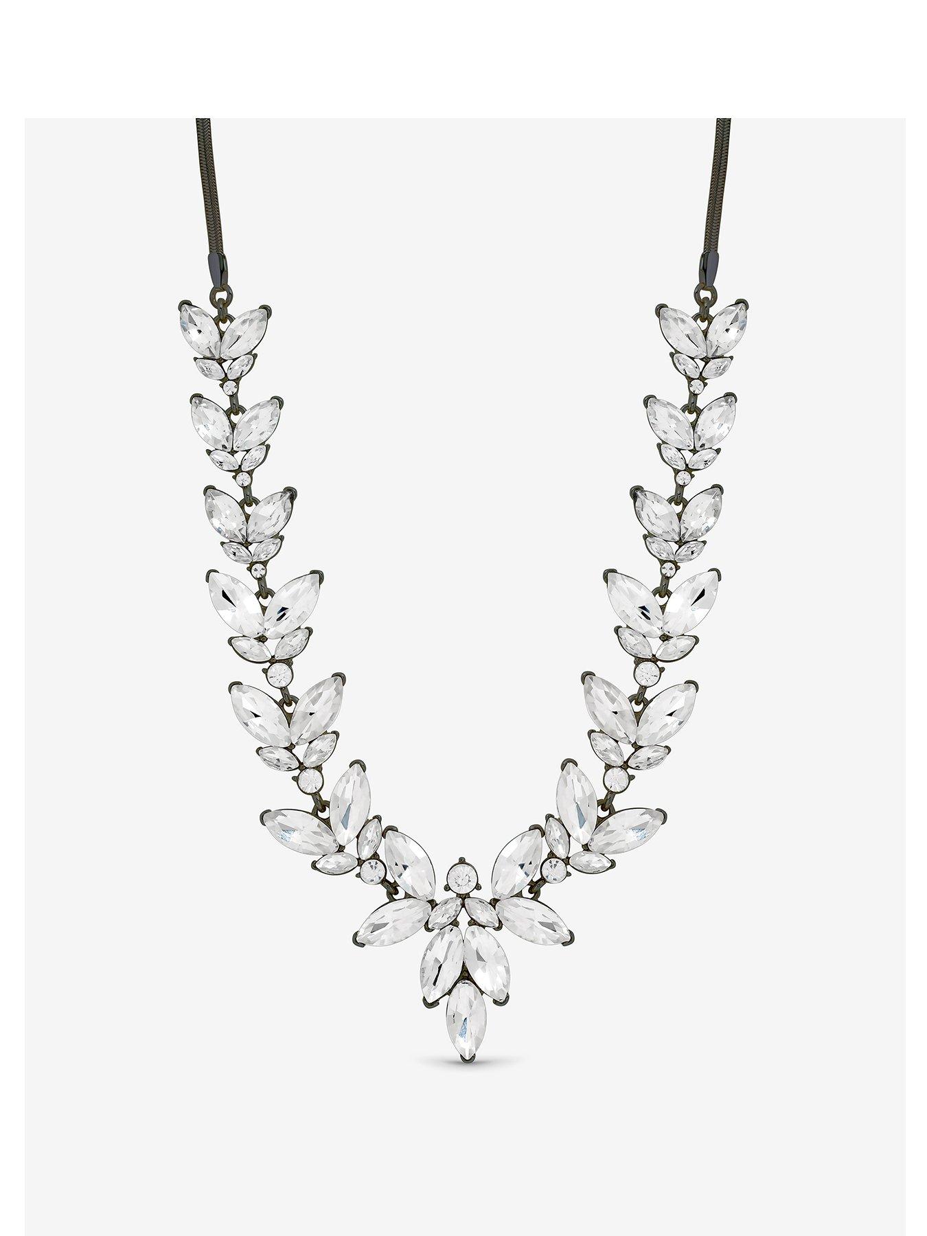 undefined HEMATITE & CRYSTAL LEAF Y DROP NECKLACE