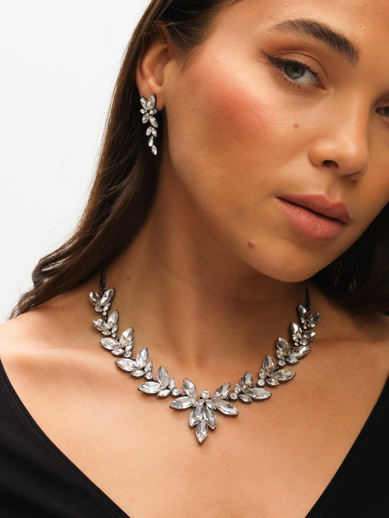 Image 4 of 4 of Mood Hematite &amp; Crystal Leaf Y Drop Necklace