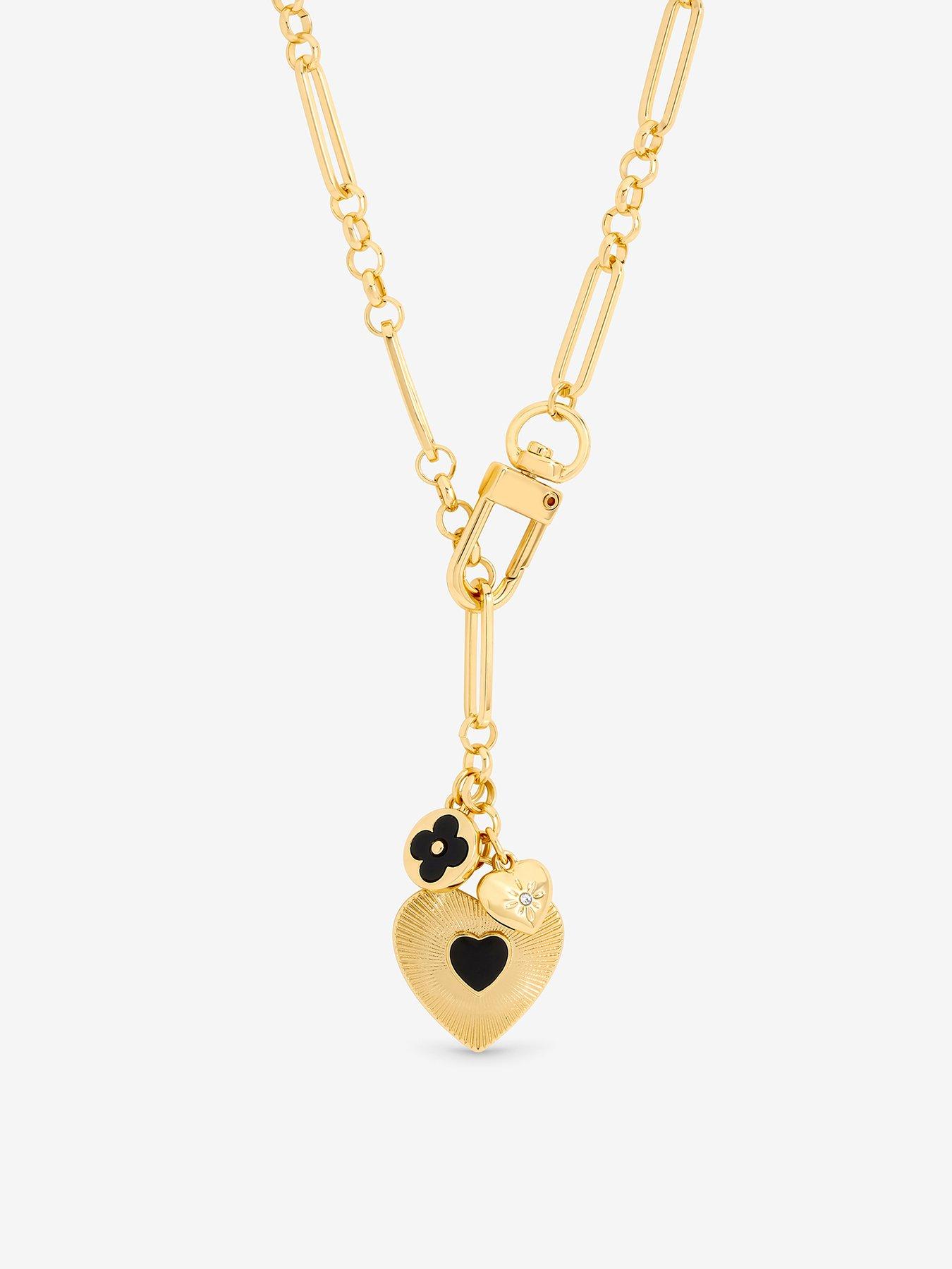 undefined GOLD POLISHED & JET HEART CHARM NECKLACE