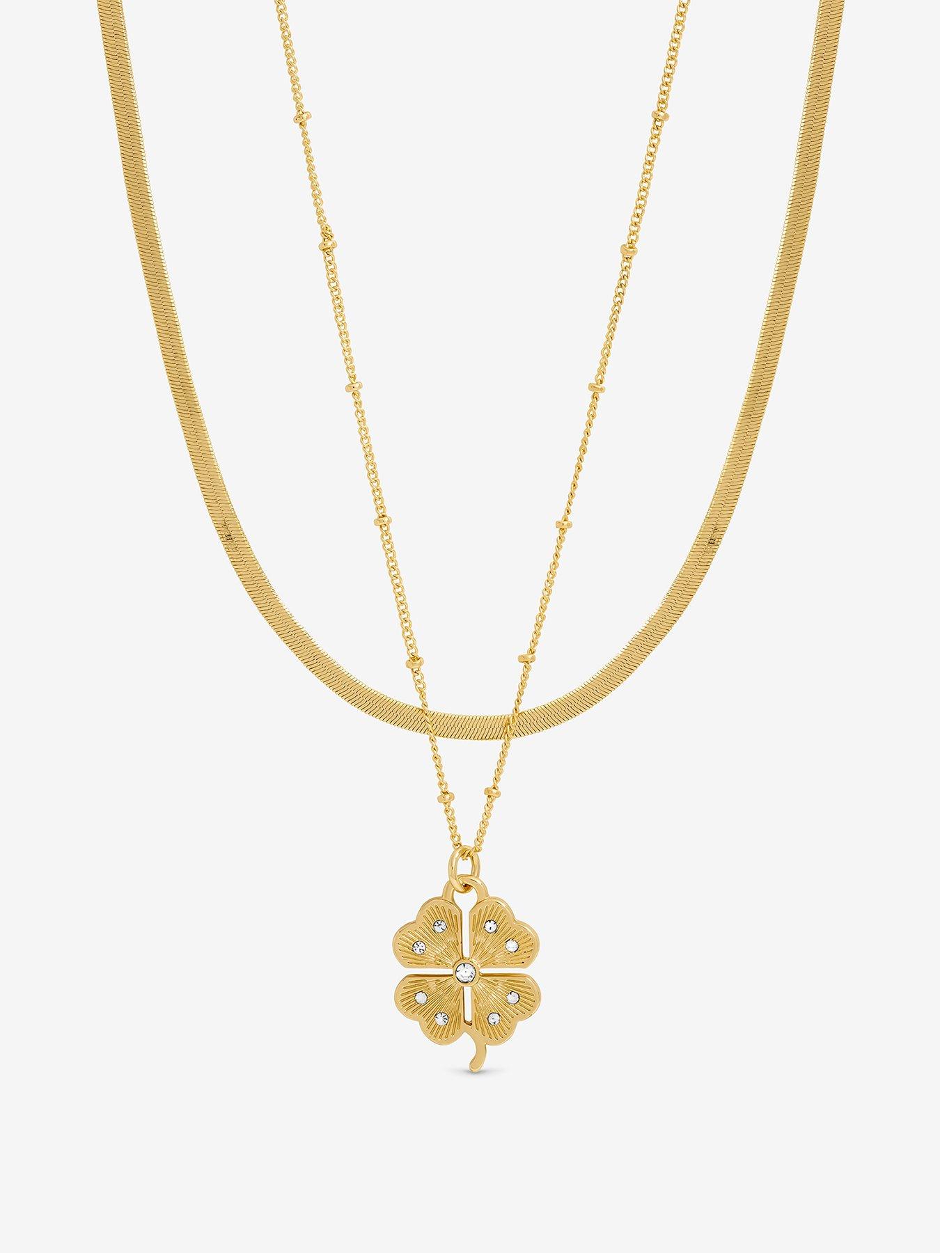 undefined GOLD POLISHED & CRYSTAL CLOVER DOUBLE ROW PENDANT