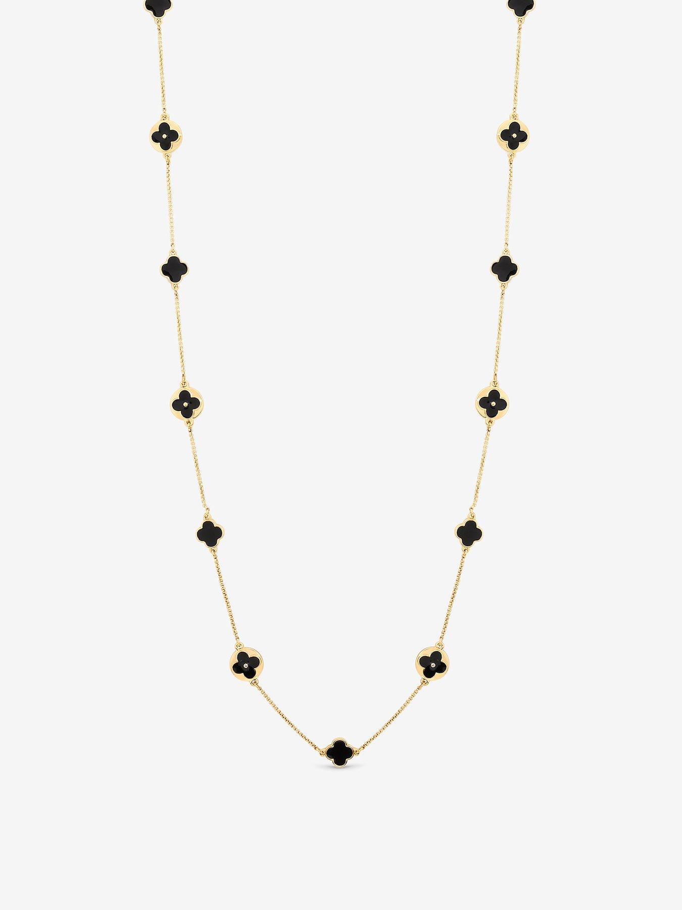 Mood Gold  &  Jet Long Clover Necklace - Gold