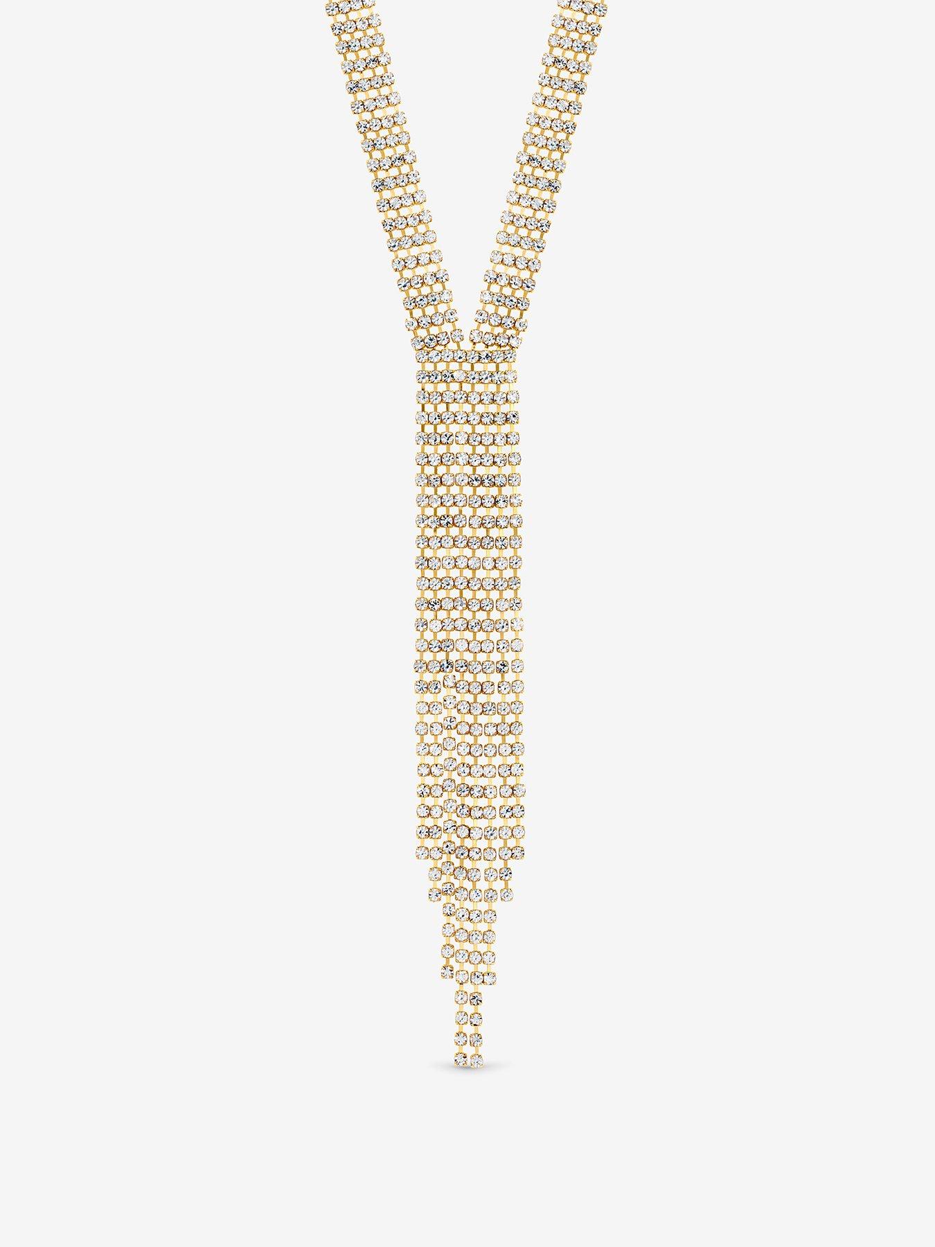 undefined GOLD CRYSTAL MULTI ROW Y STATEMENT NECKLACE