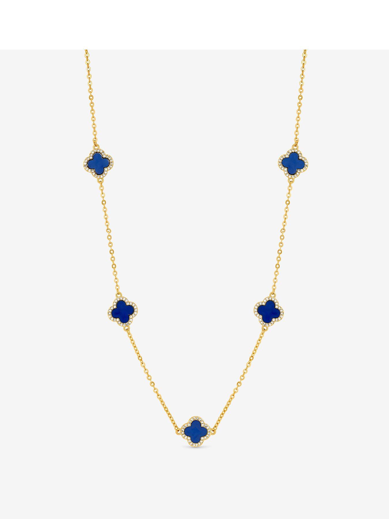 undefined Gold Plated Lapis Station Clover Necklace