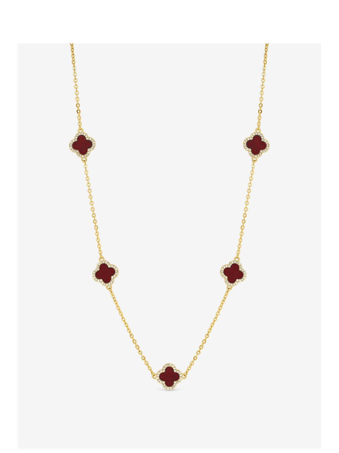 undefined Gold Plated Carnelian Station Clover Necklace