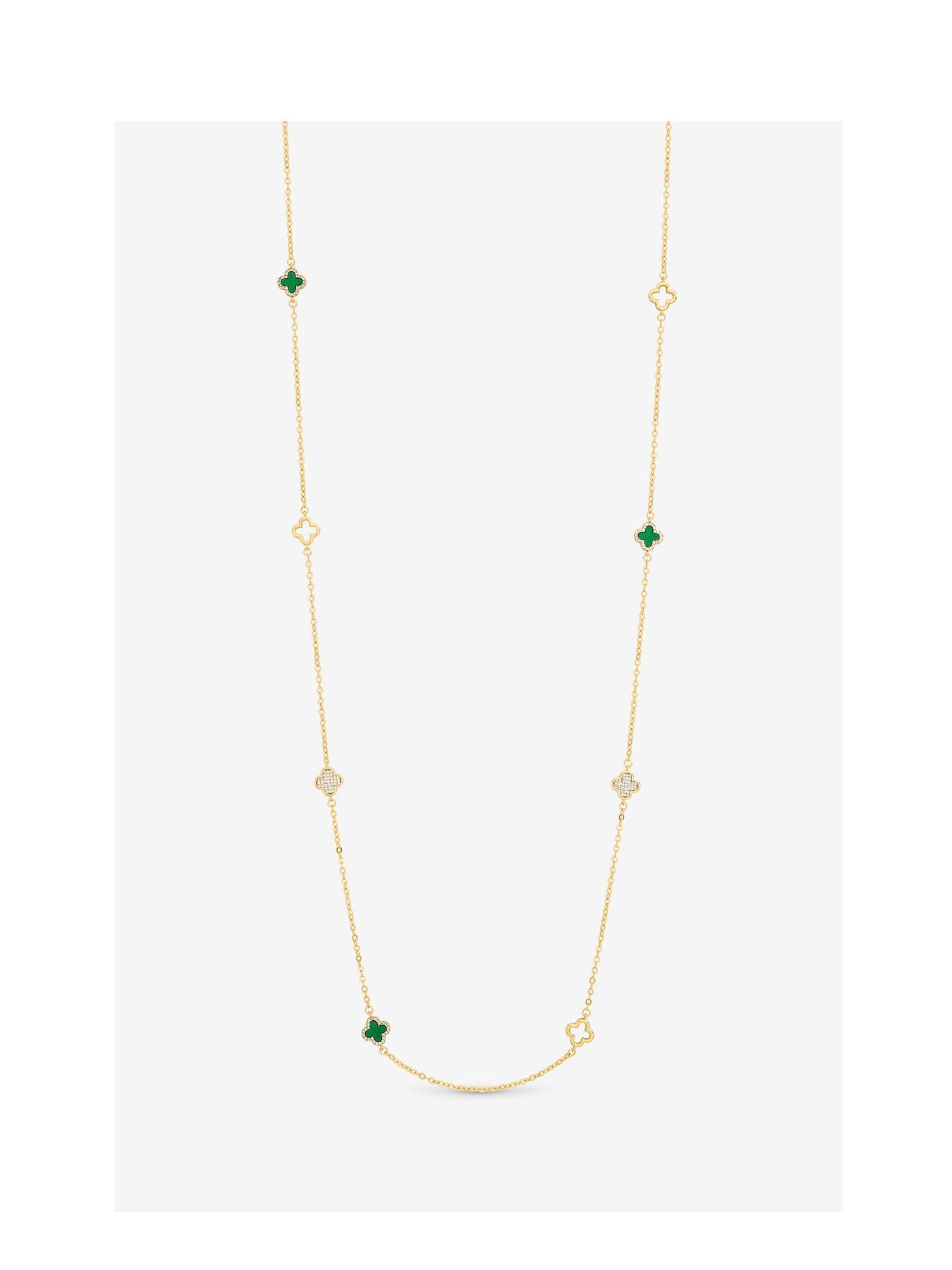 undefined Gold Plated Malachite Clover Station Rope Necklace
