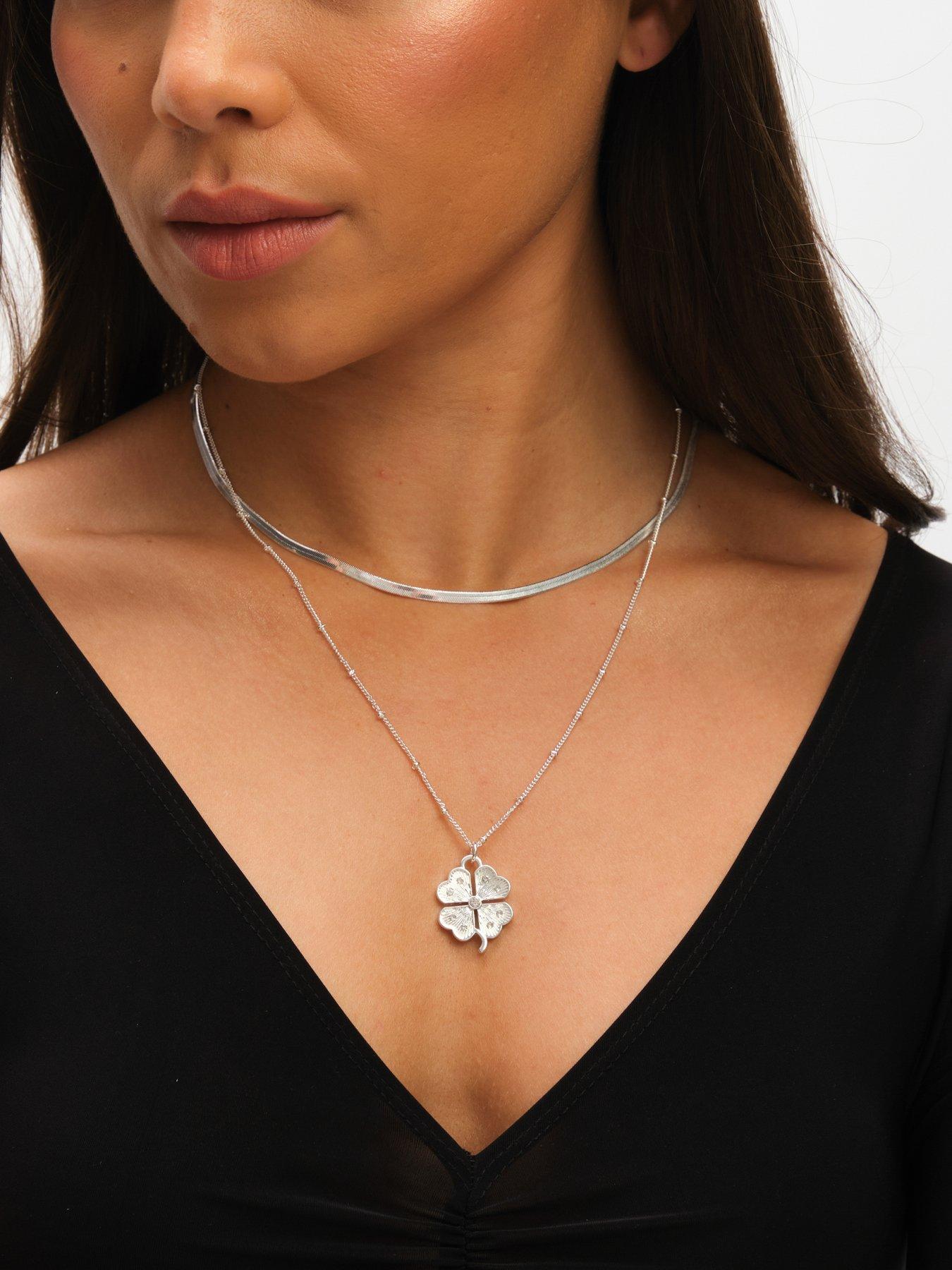 Image 2 of 3 of Mood Silver Polished &amp; Crystal Clover Double Row Pendant