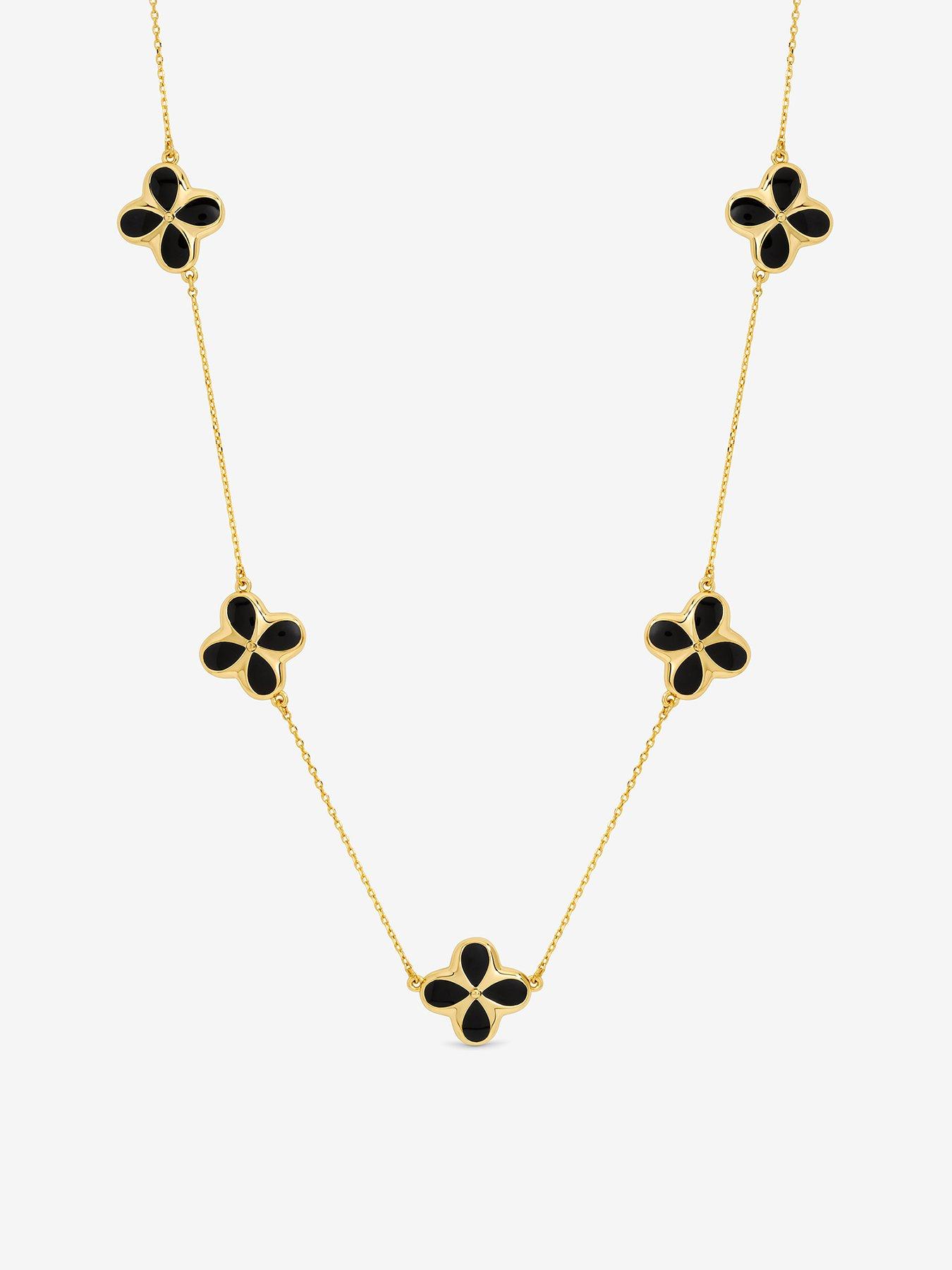 Inicio 14K Gold Plated and Jet Enamel Clover Necklace