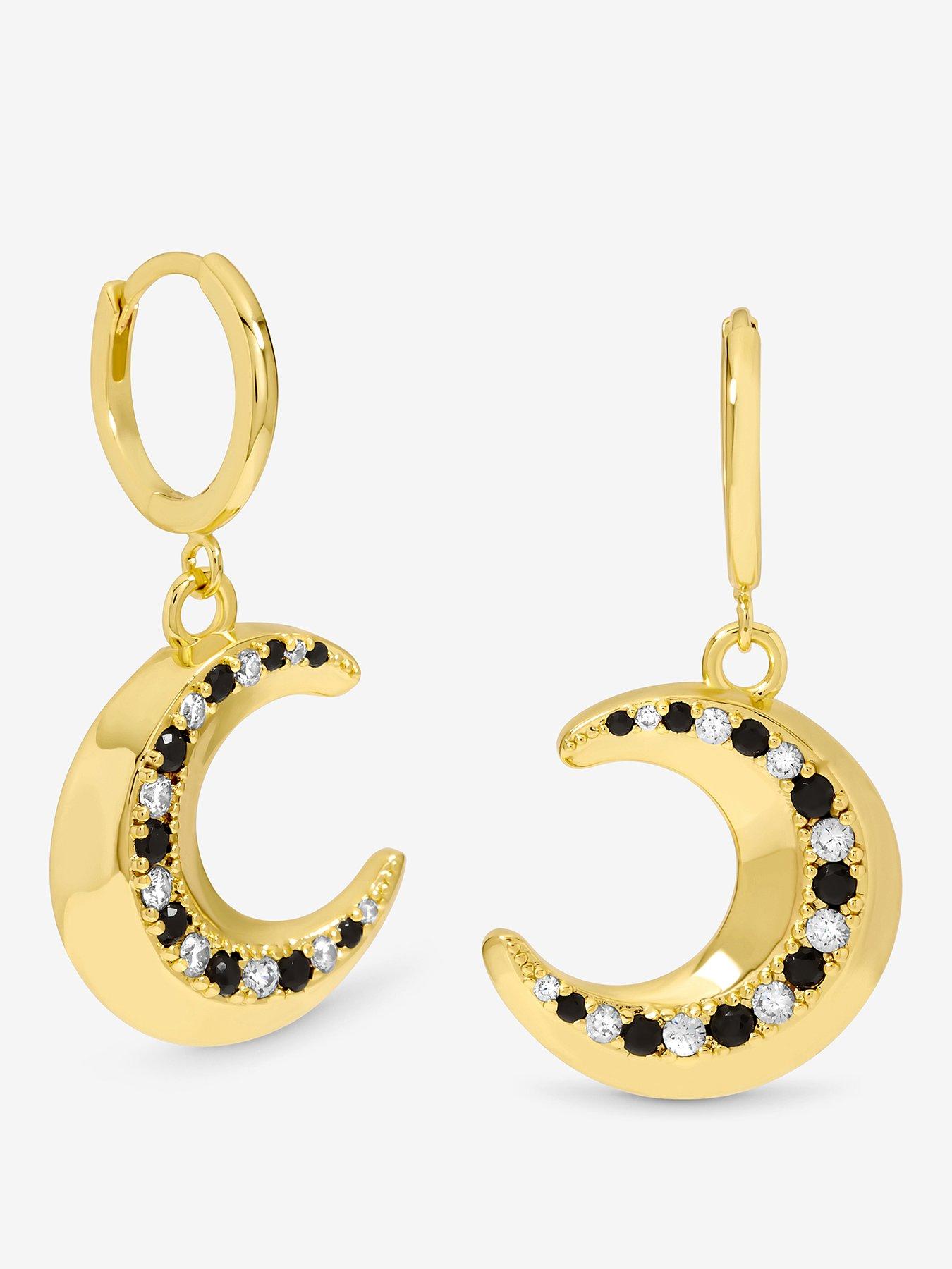 undefined 14K Gold Plated Celestial Moon Charm Hoop Earrings