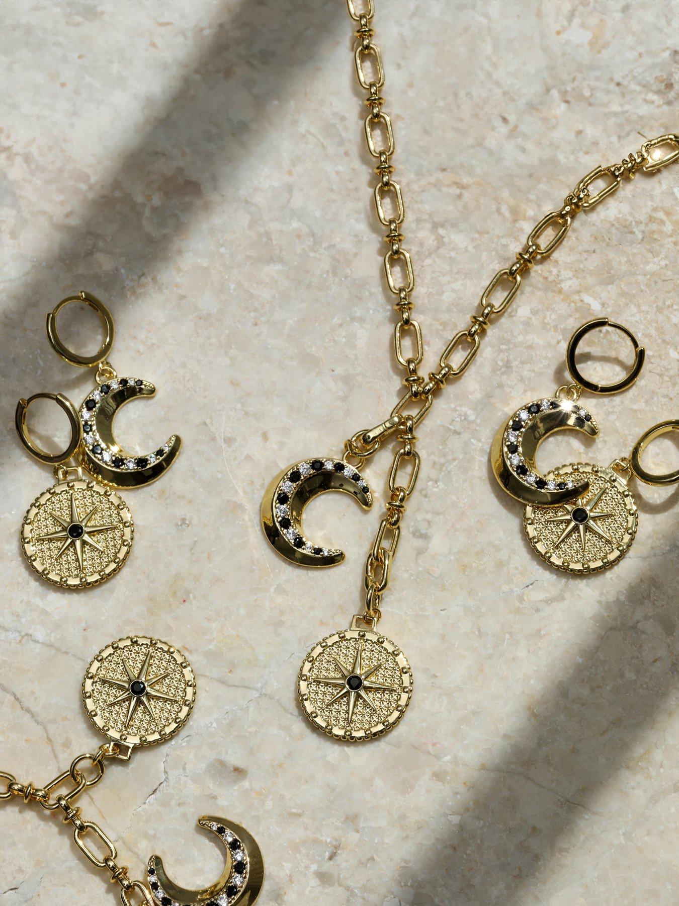 Image 3 of 3 of Inicio 14K Gold Plated Celestial Moon Charm Hoop Earrings