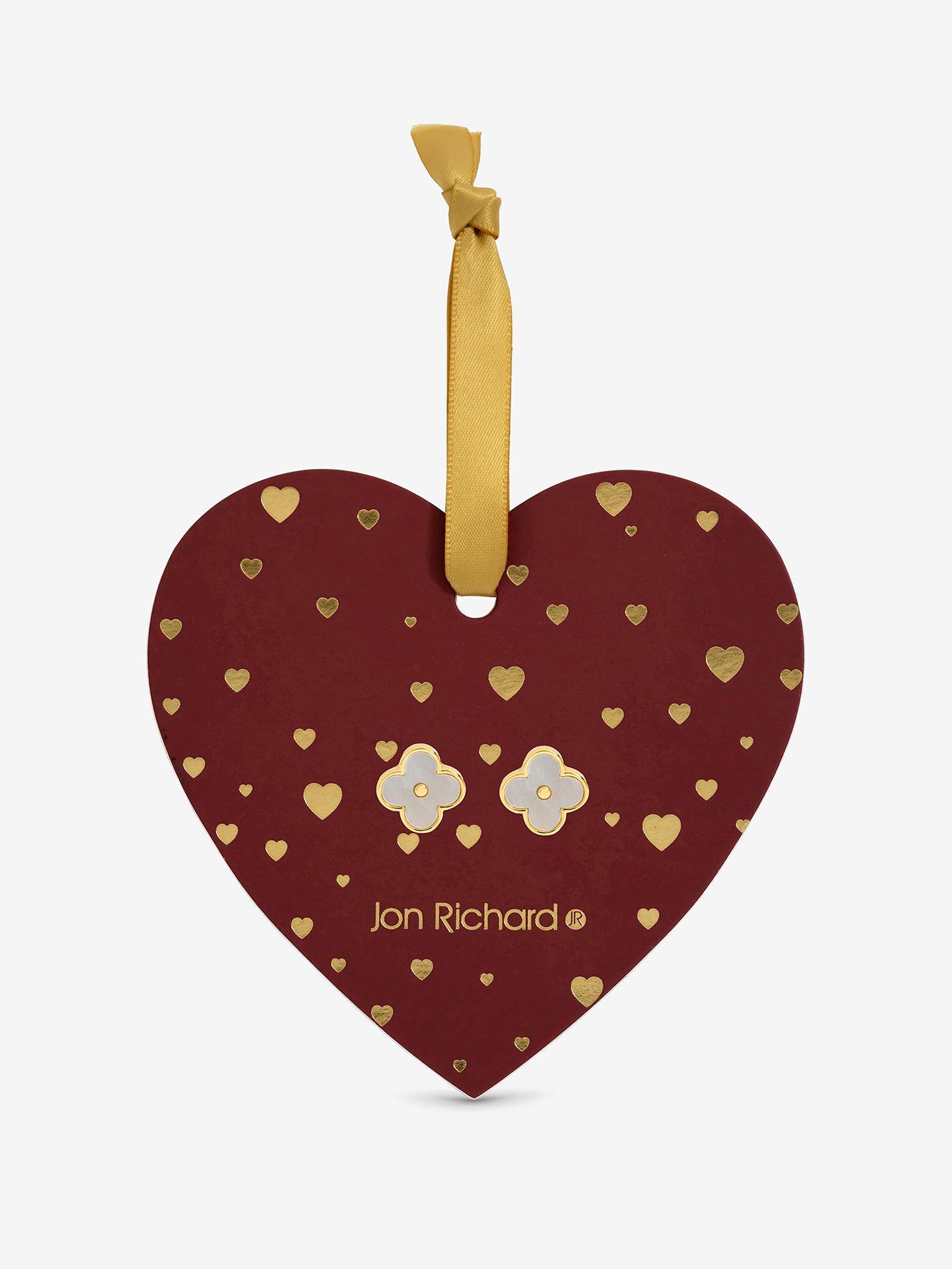 undefined 18K Gold Plated and Mother of Pearl Clover Earrings - Hanging Heart