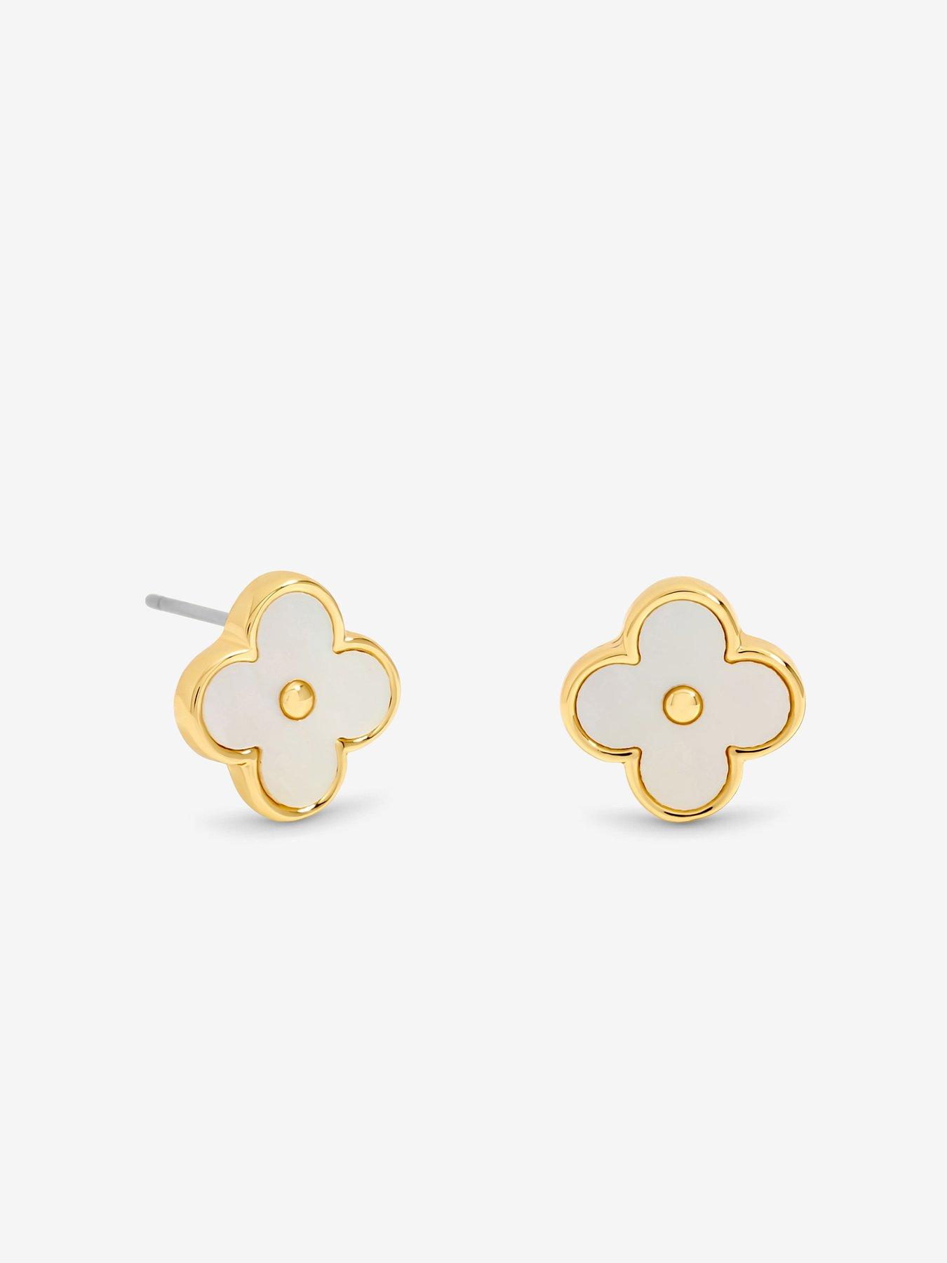 Image 2 of 3 of Jon Richard 18K Gold Plated and Mother of Pearl Clover Earrings - Hanging Heart