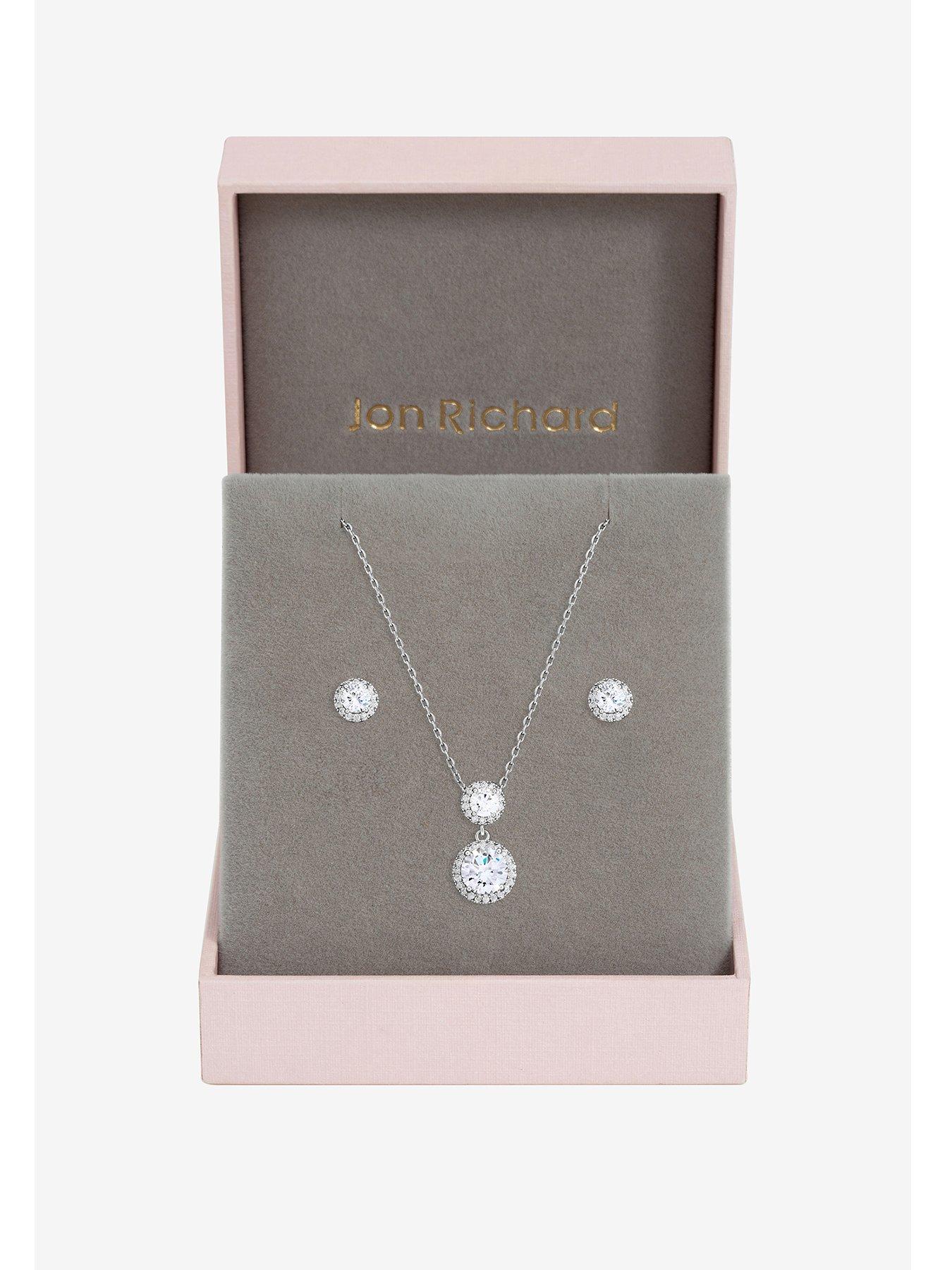 undefined Rhodium Plated and Cubic Zirconia Double Halo Drop Set - Gift Box