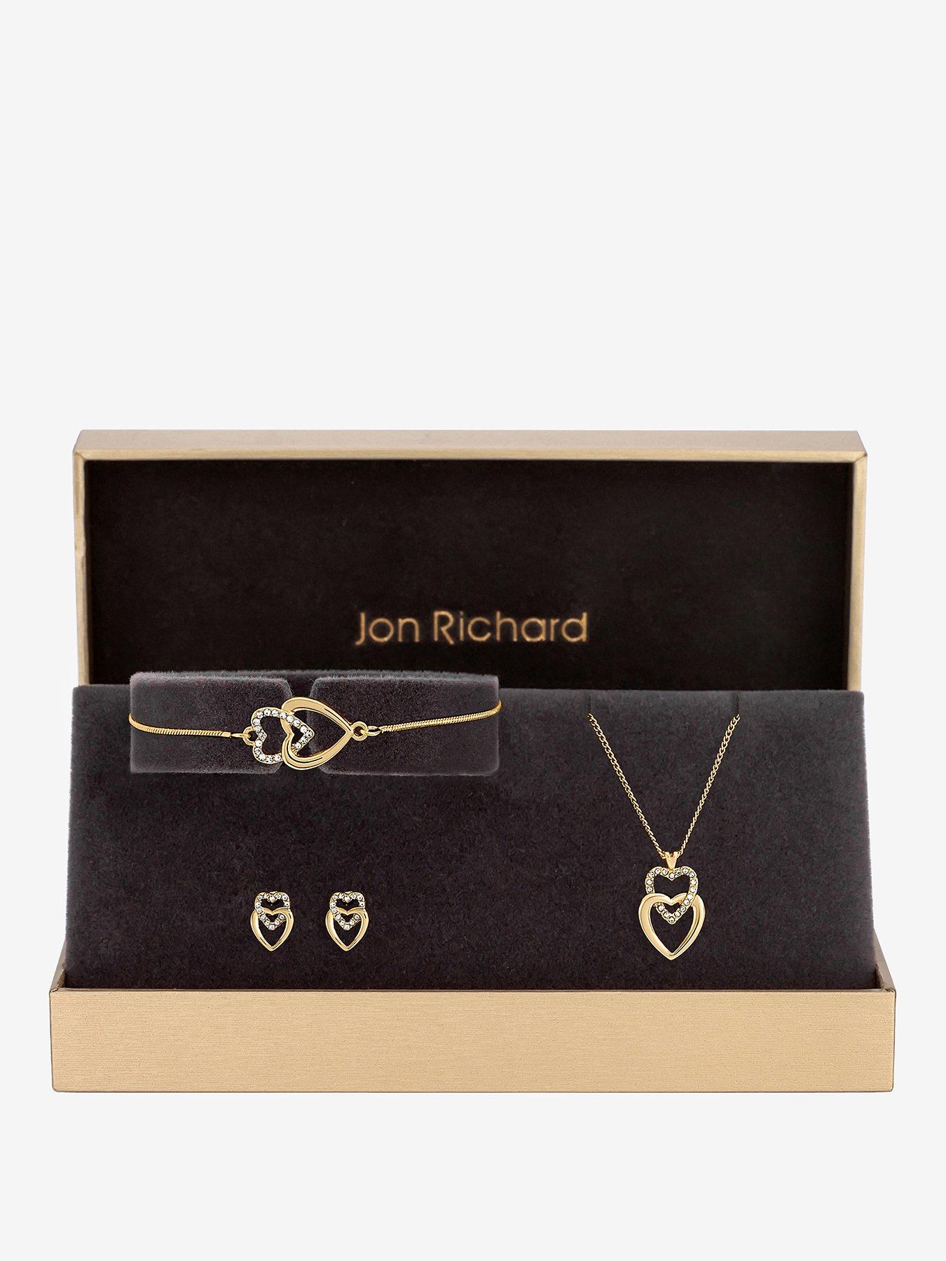 undefined Jon Richard Gold Plated Crystal and Polished Heart Trio Set - Gift Box