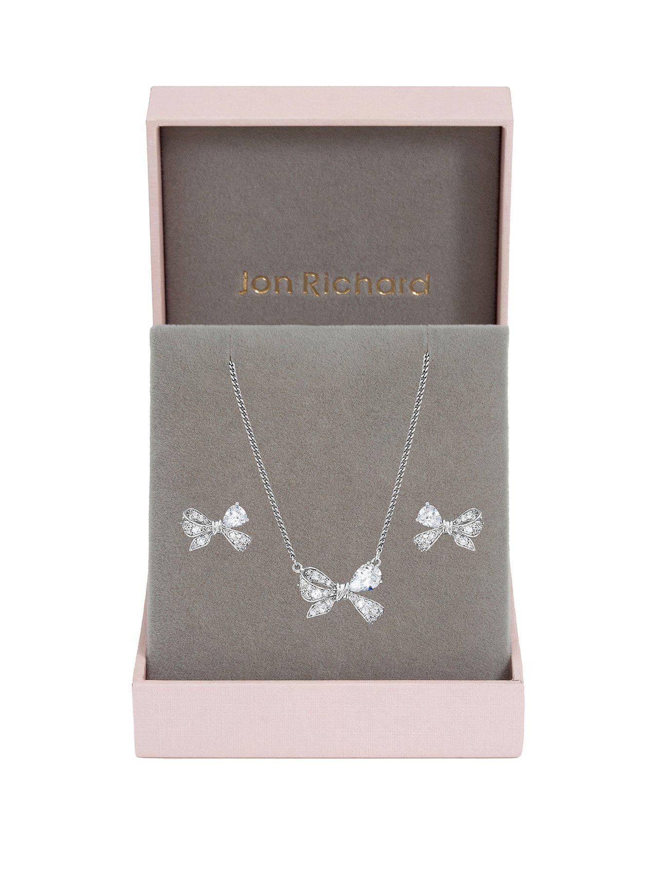 Image 1 of 5 of Jon Richard Rhodium Plated Bow Box Set - Gift Box