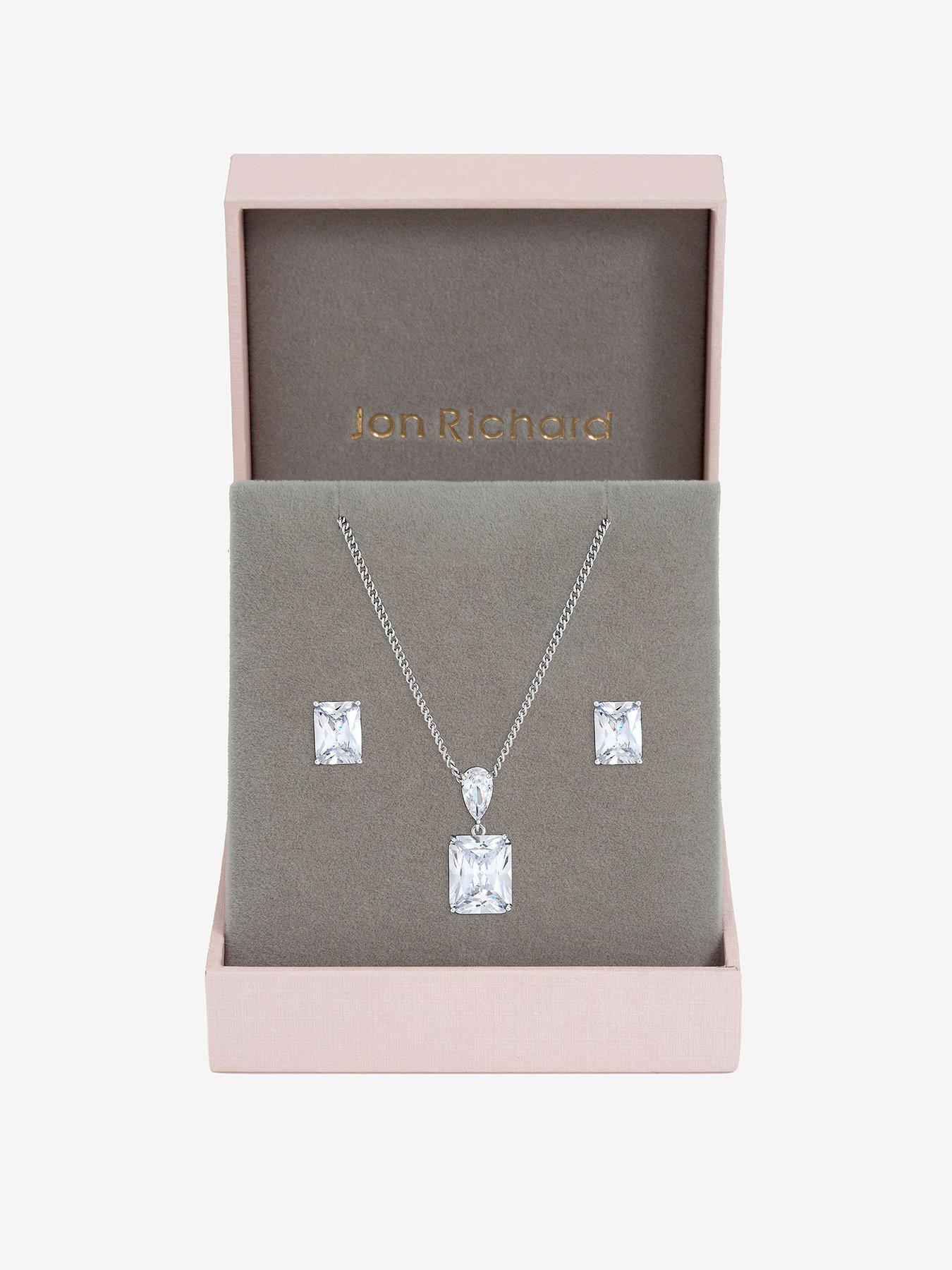 Jon Richard Rhodium Plated Crystal Open Stone Pendant Set - Gift Box