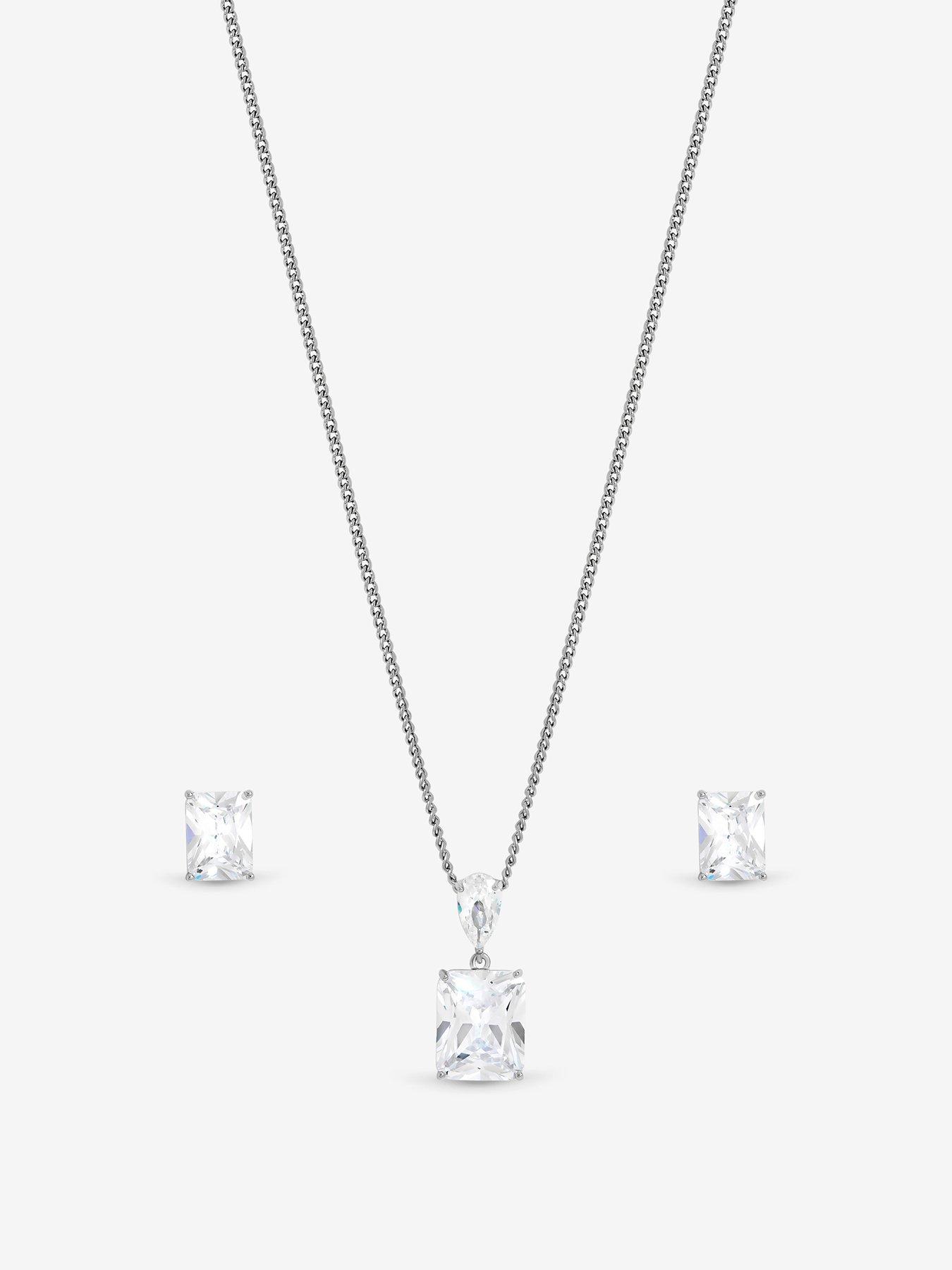 Image 2 of 2 of Jon Richard Rhodium Plated Crystal Open Stone Pendant Set - Gift Box