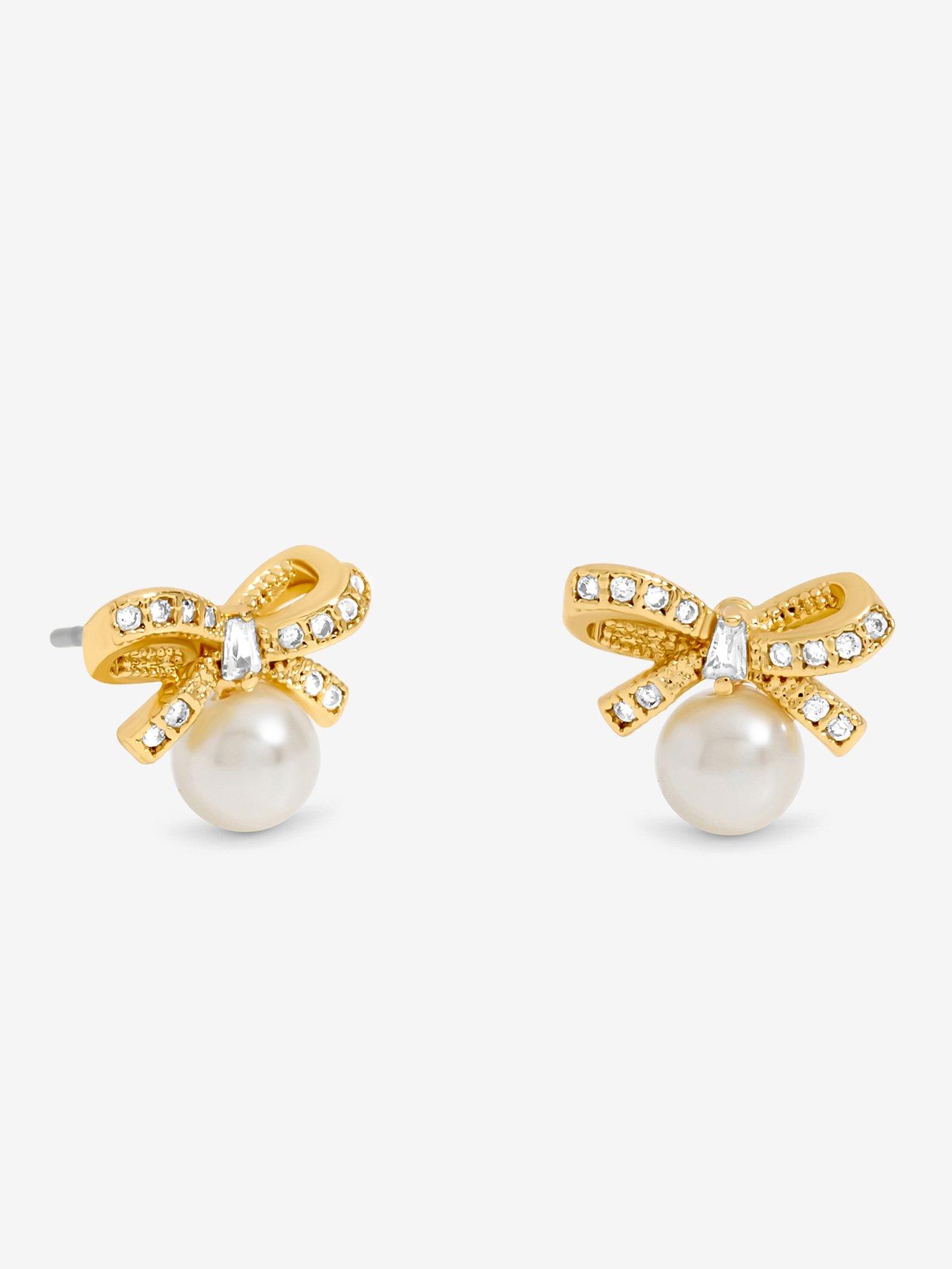  image of jon-richard-18k-gold-plated-bow-and-pearl-earrings-gift-cracker