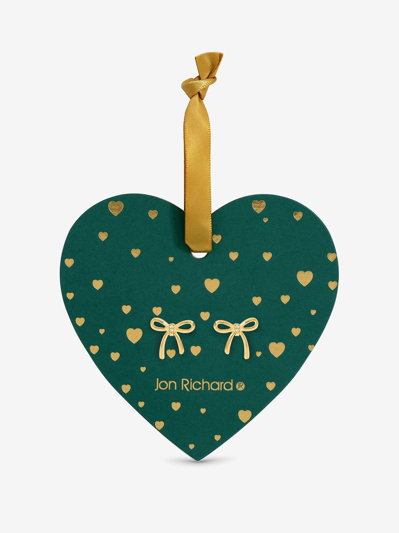 undefined 18K Gold Plated Bow Earrings - Hanging Heart